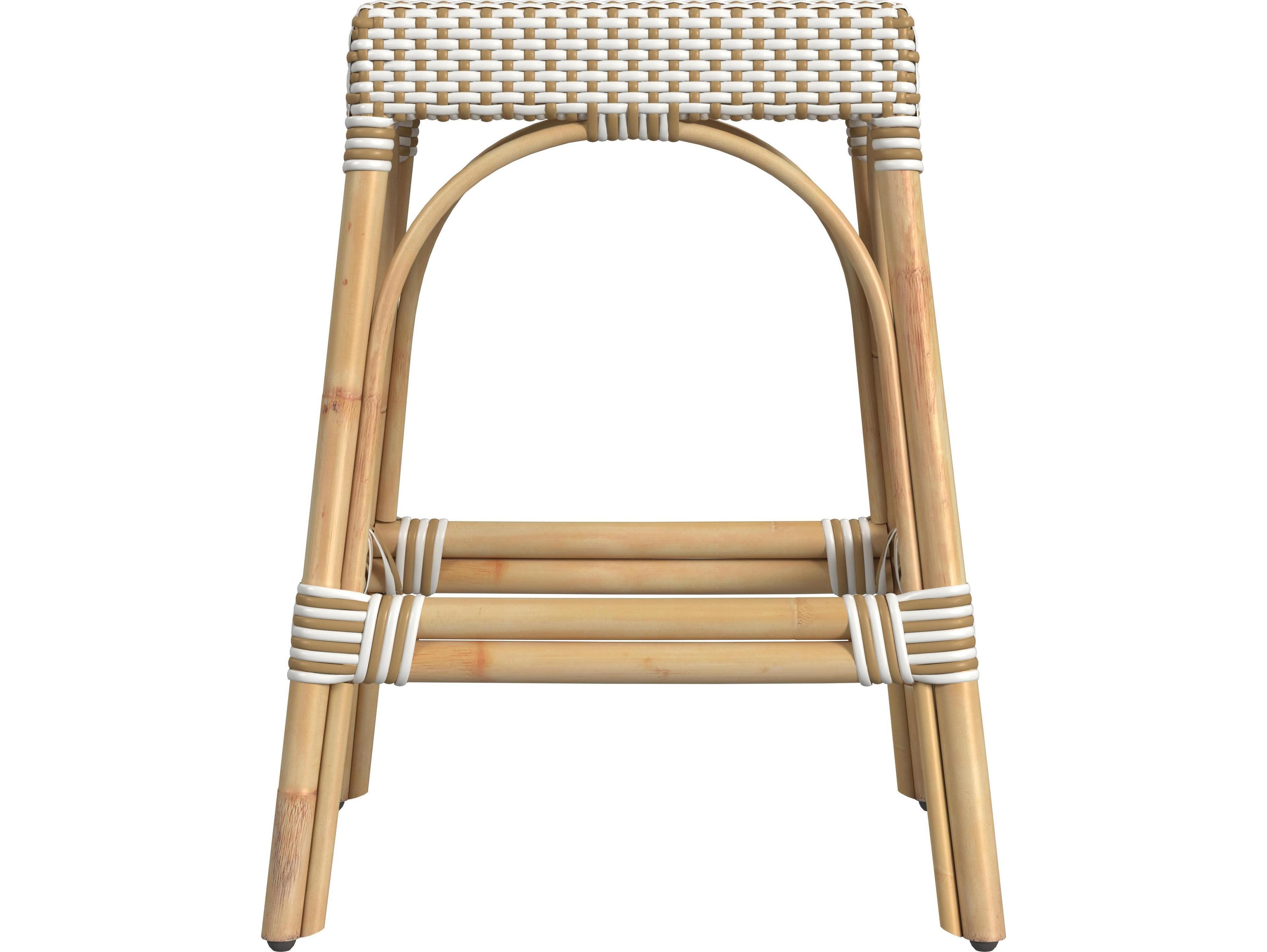 Butler Robias White tan Dot Natural Rattan Frame Counter Stool