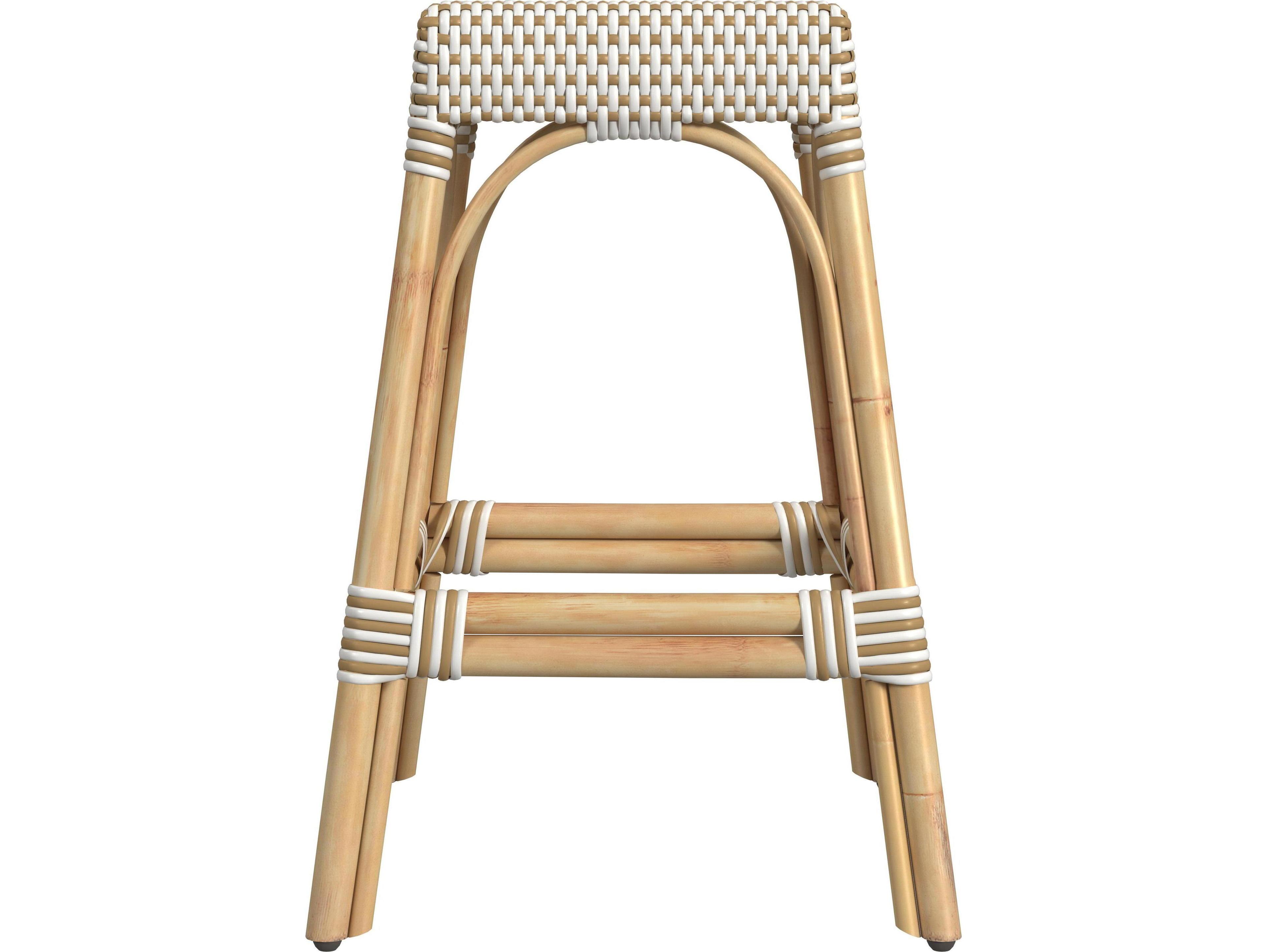 Butler Robias White tan Dot Natural Rattan Frame Counter Stool