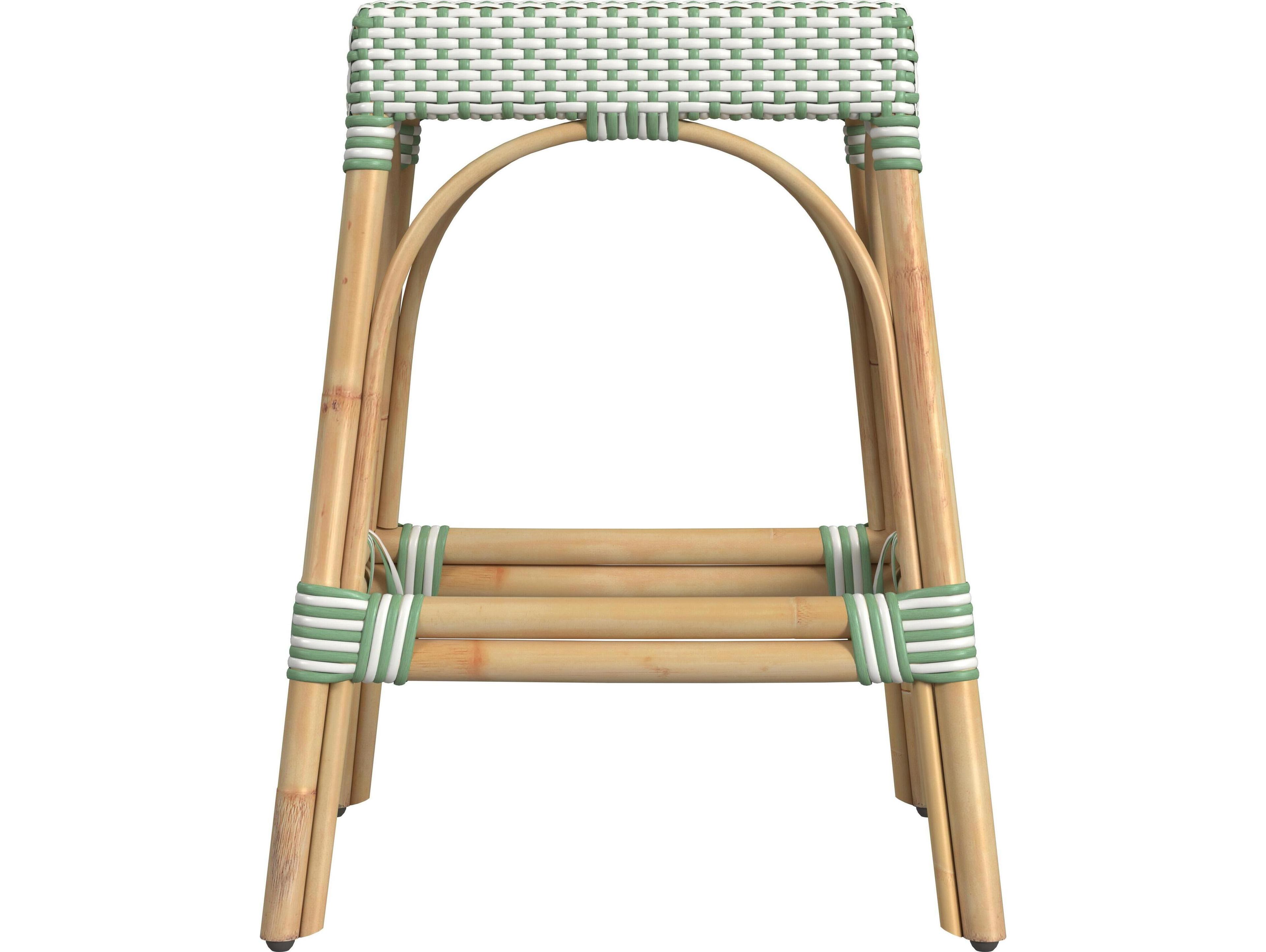 Butler Robias White green Dot Natural Rattan Frame Counter Stool