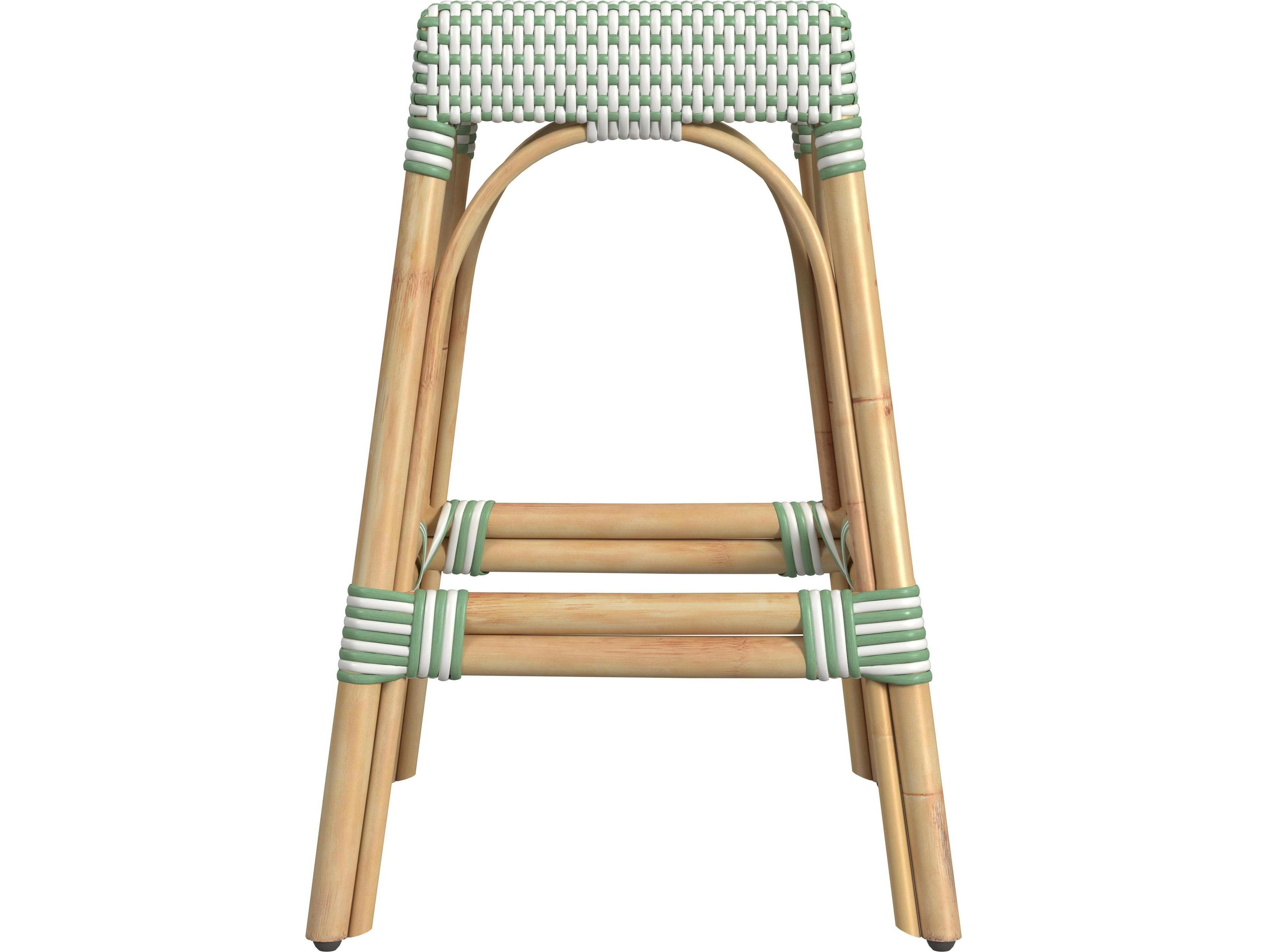 Butler Robias White green Dot Natural Rattan Frame Counter Stool