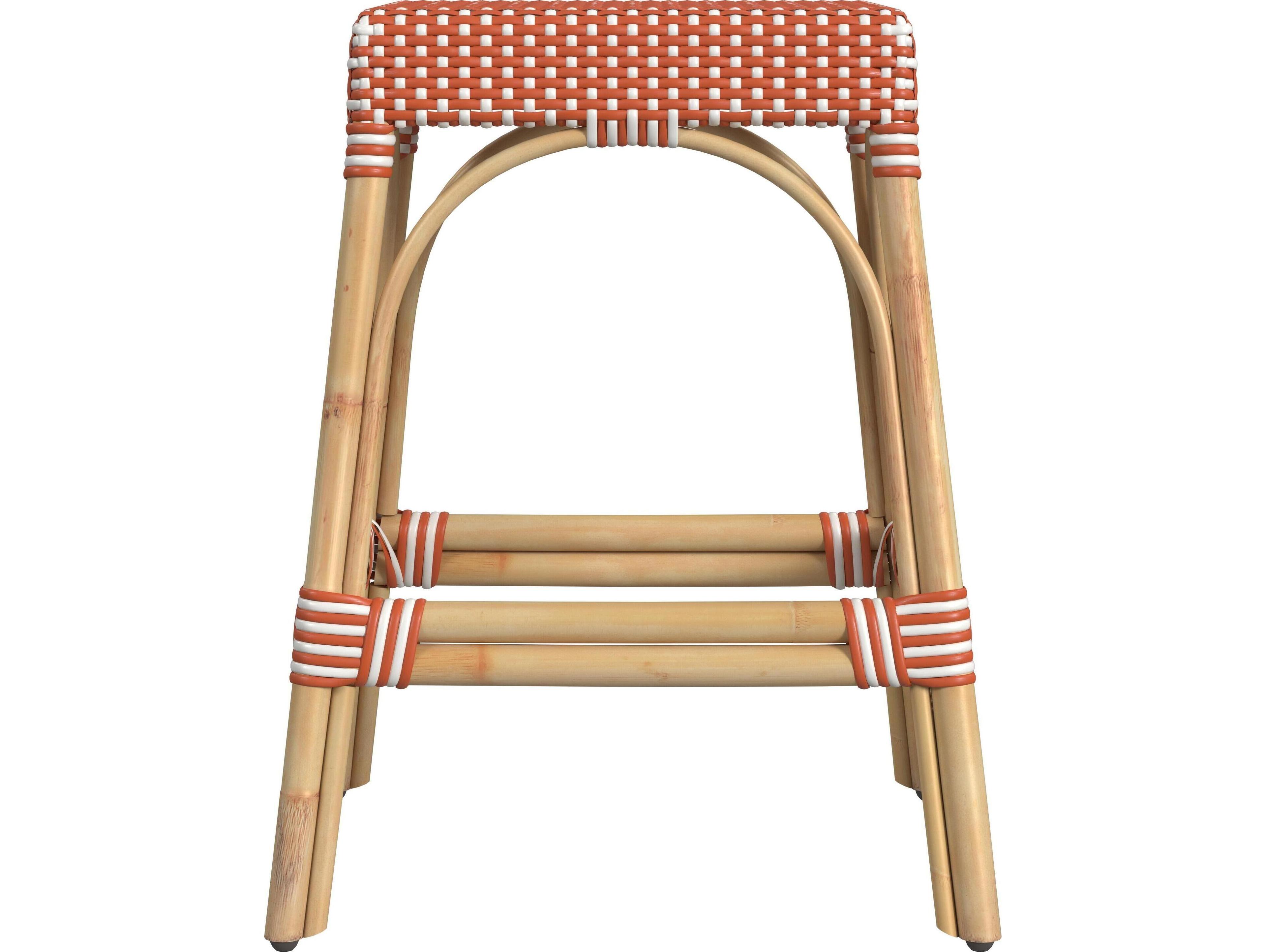 Butler Robias Orange white Dot Natural Rattan Frame Counter Stool