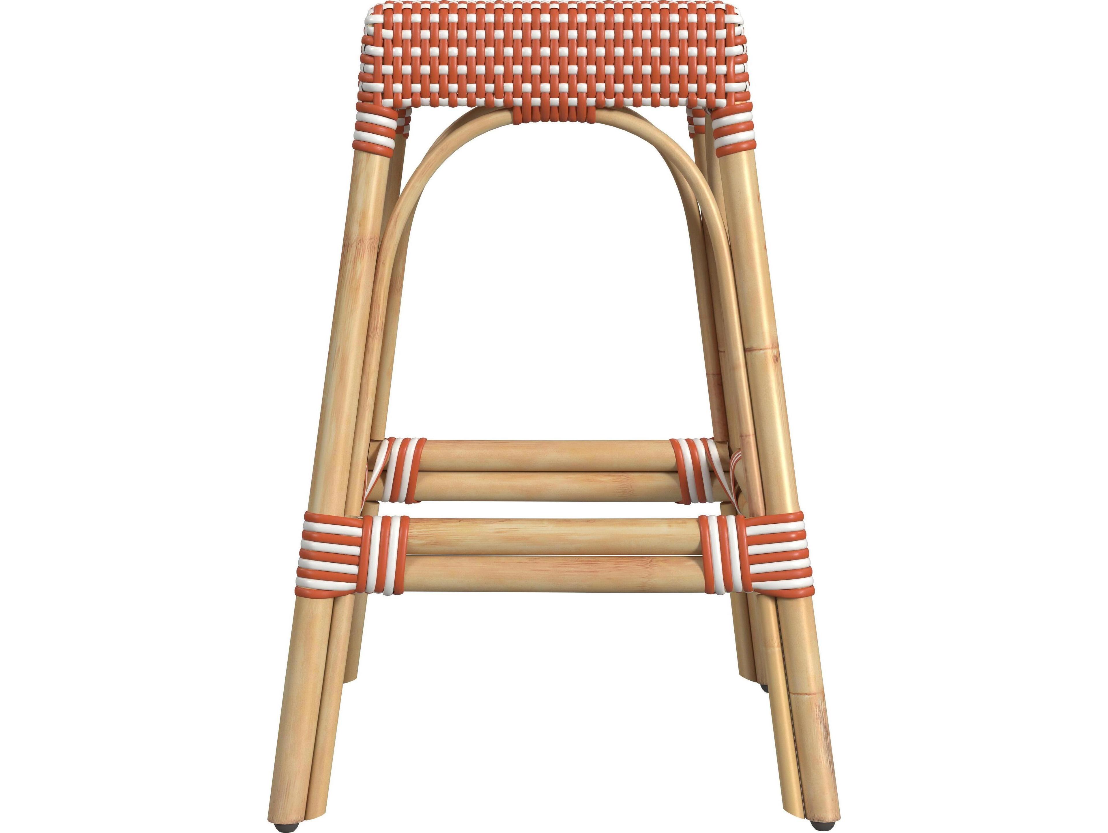 Butler Robias Orange white Dot Natural Rattan Frame Counter Stool