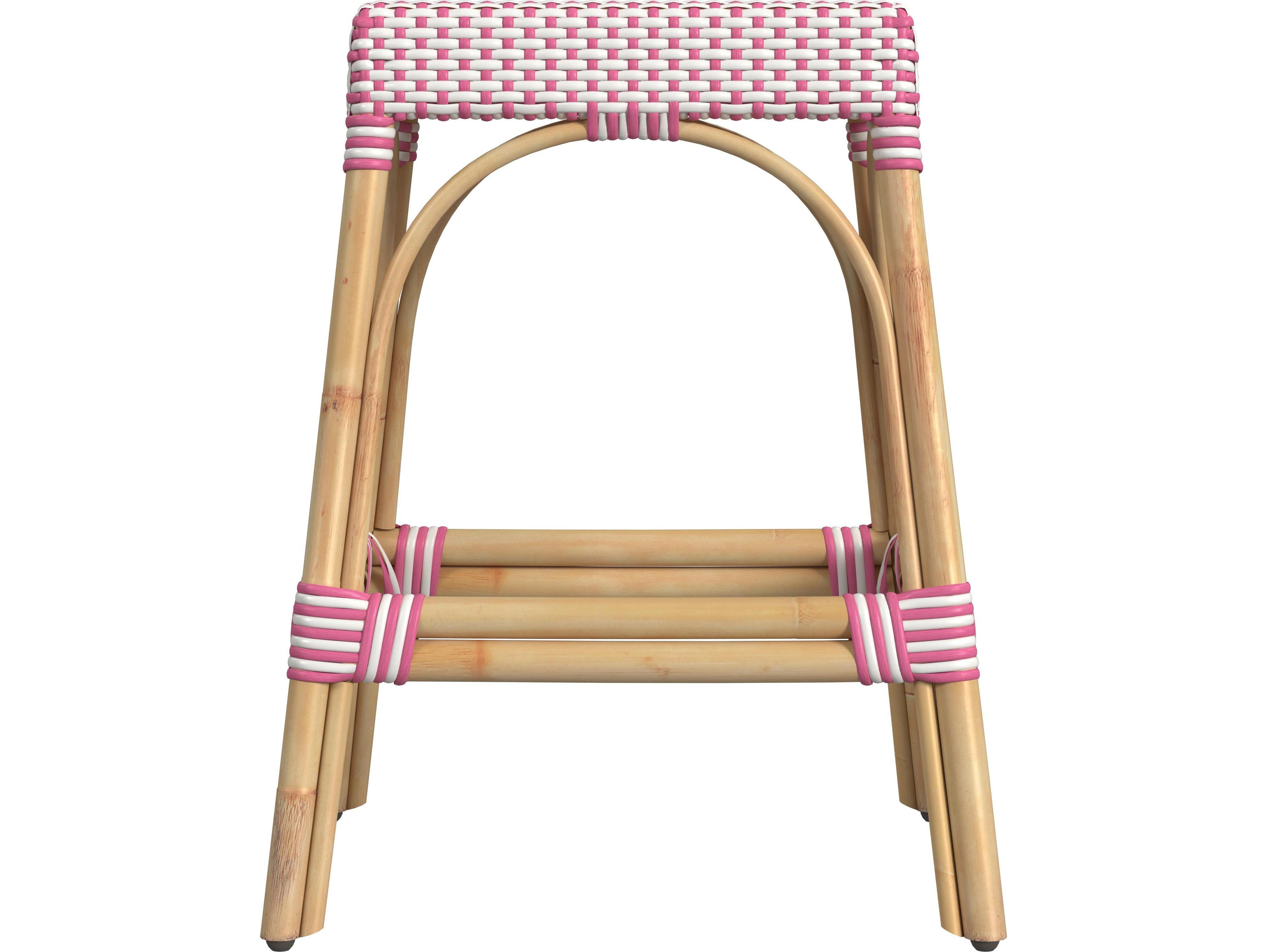 Butler Robias White pink Dot Natural Rattan Frame Counter Stool