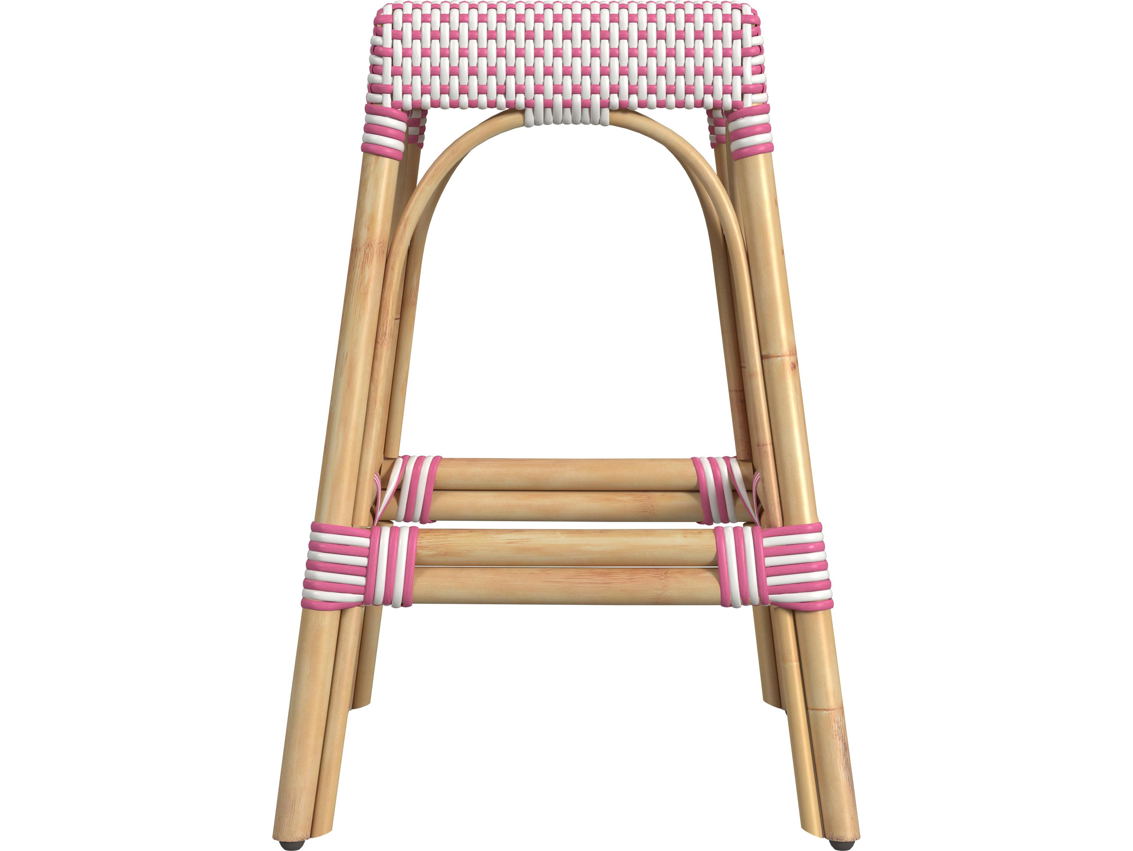 Butler Robias White pink Dot Natural Rattan Frame Counter Stool