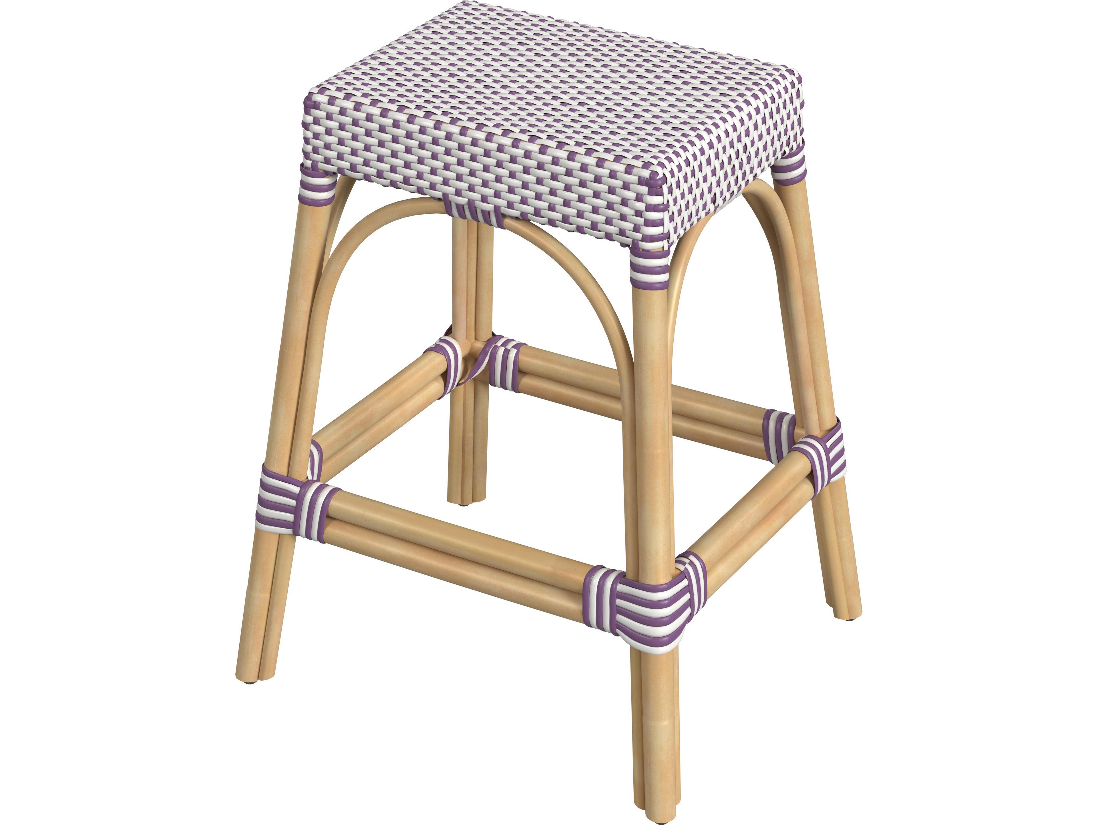 Butler Robias White purple Dot Natural Rattan Frame Counter Stool