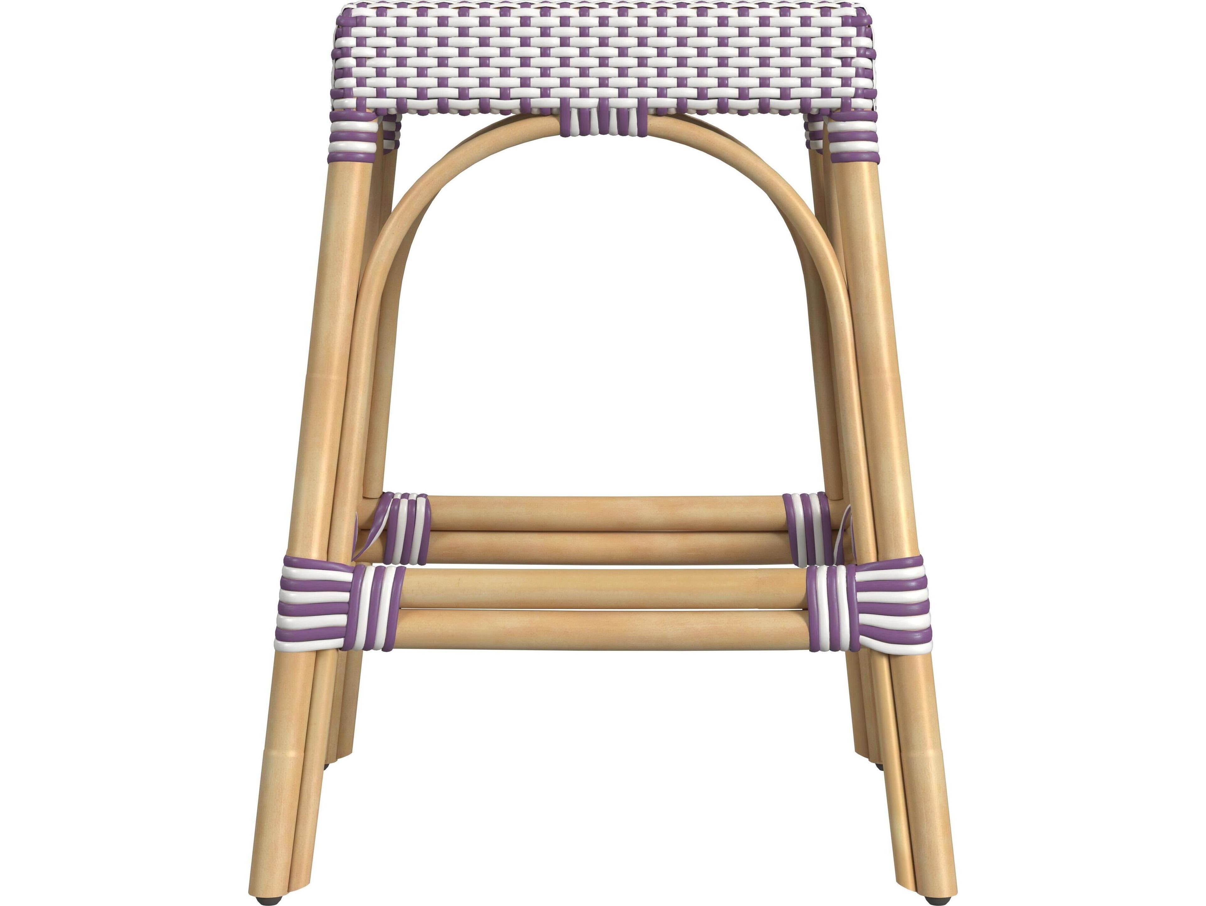 Butler Robias White purple Dot Natural Rattan Frame Counter Stool