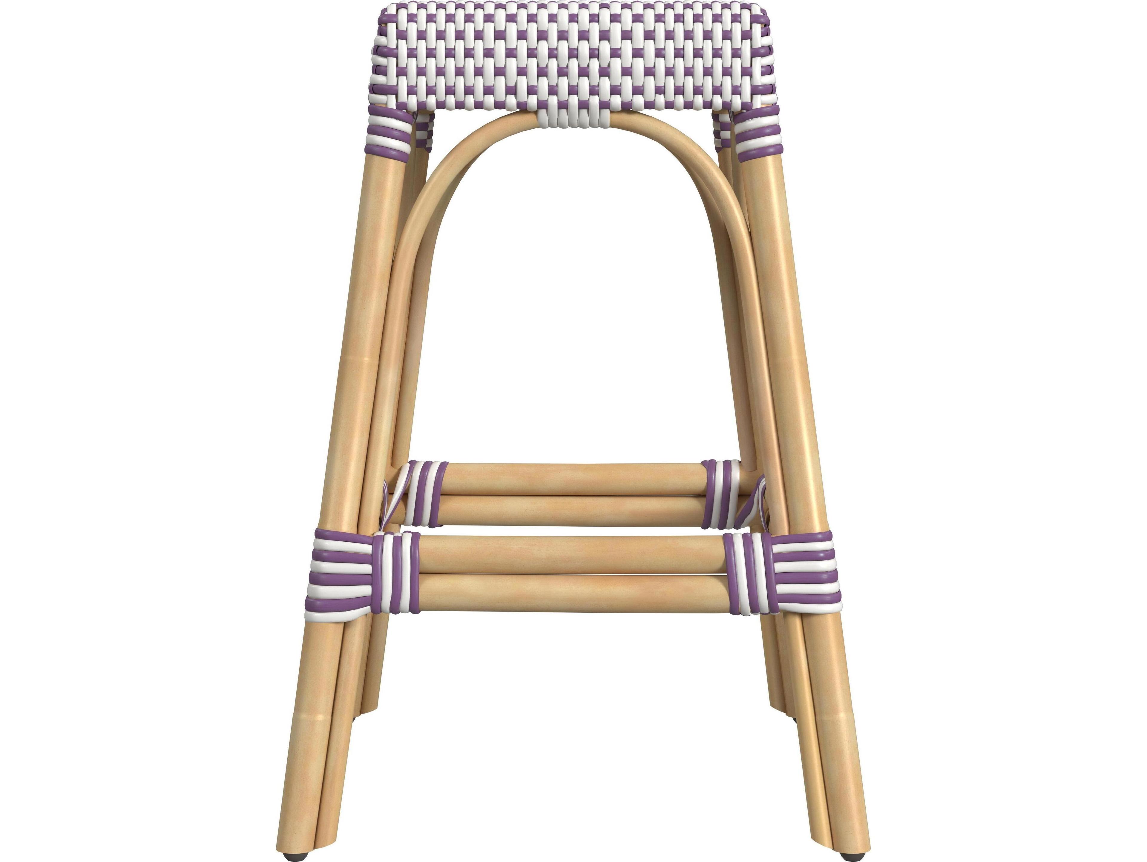 Butler Robias White purple Dot Natural Rattan Frame Counter Stool