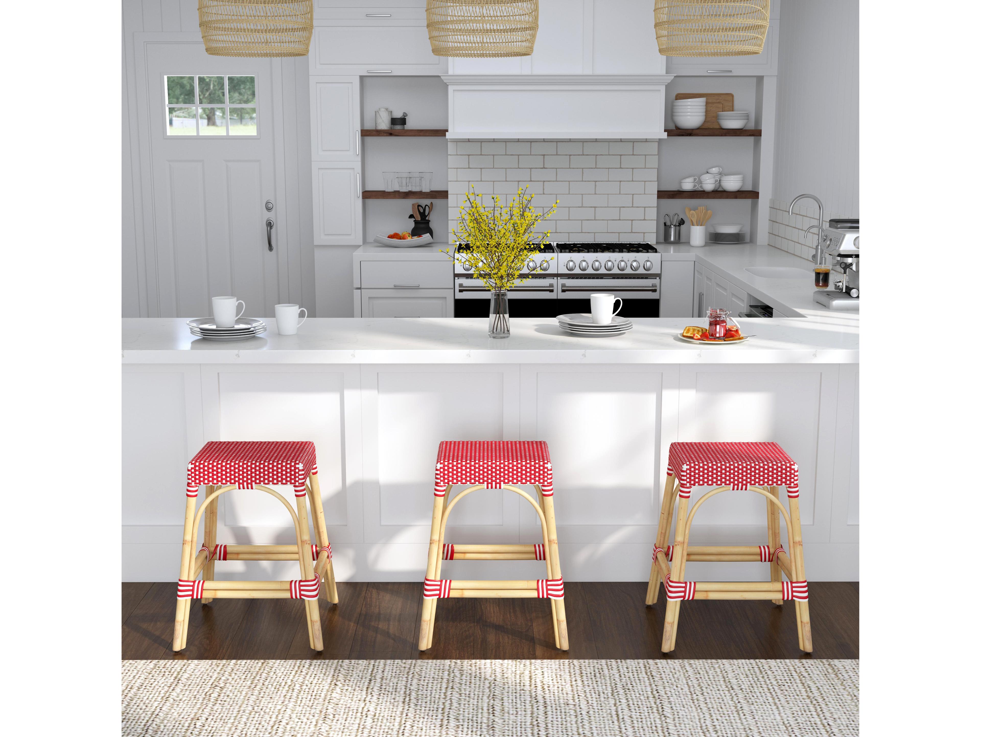 Butler Robias Red white Dot Natural Rattan Frame Counter Stool