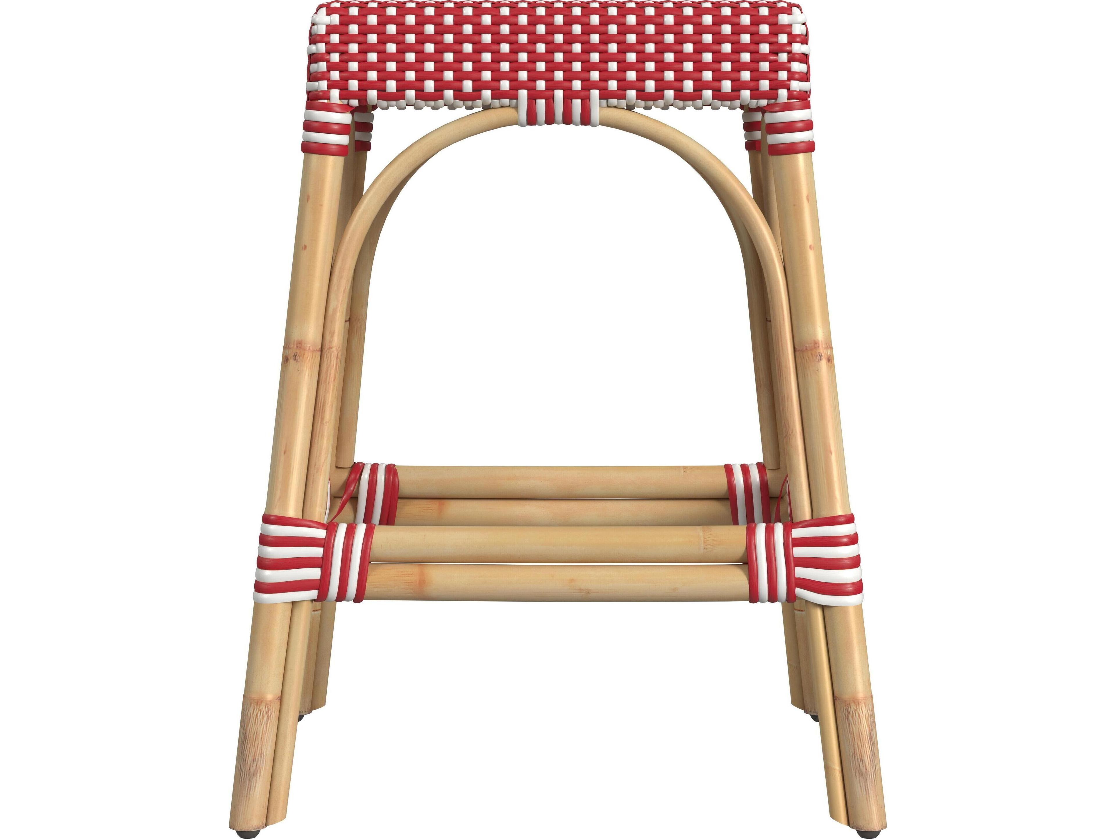 Butler Robias Red white Dot Natural Rattan Frame Counter Stool