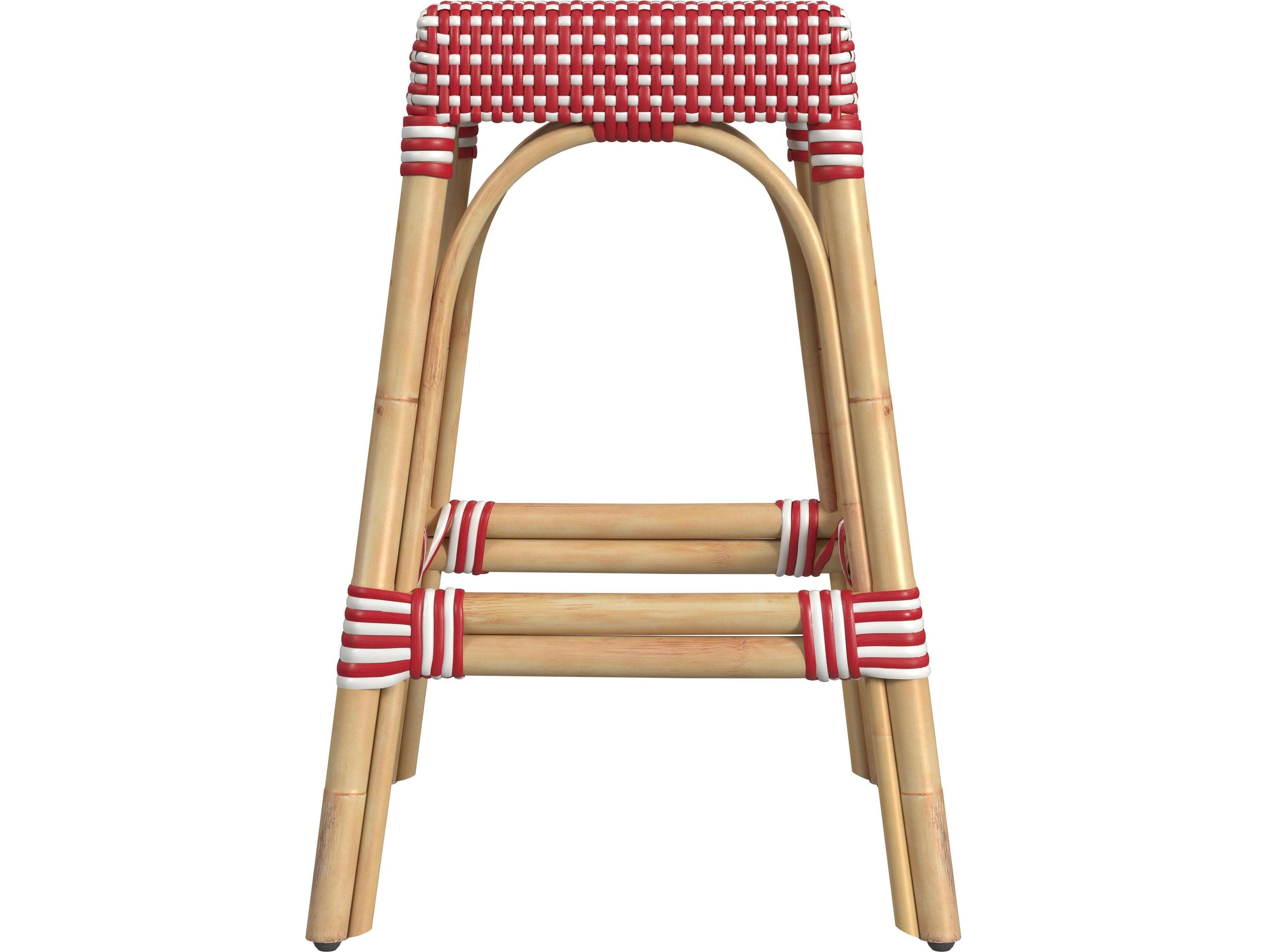 Butler Robias Red white Dot Natural Rattan Frame Counter Stool