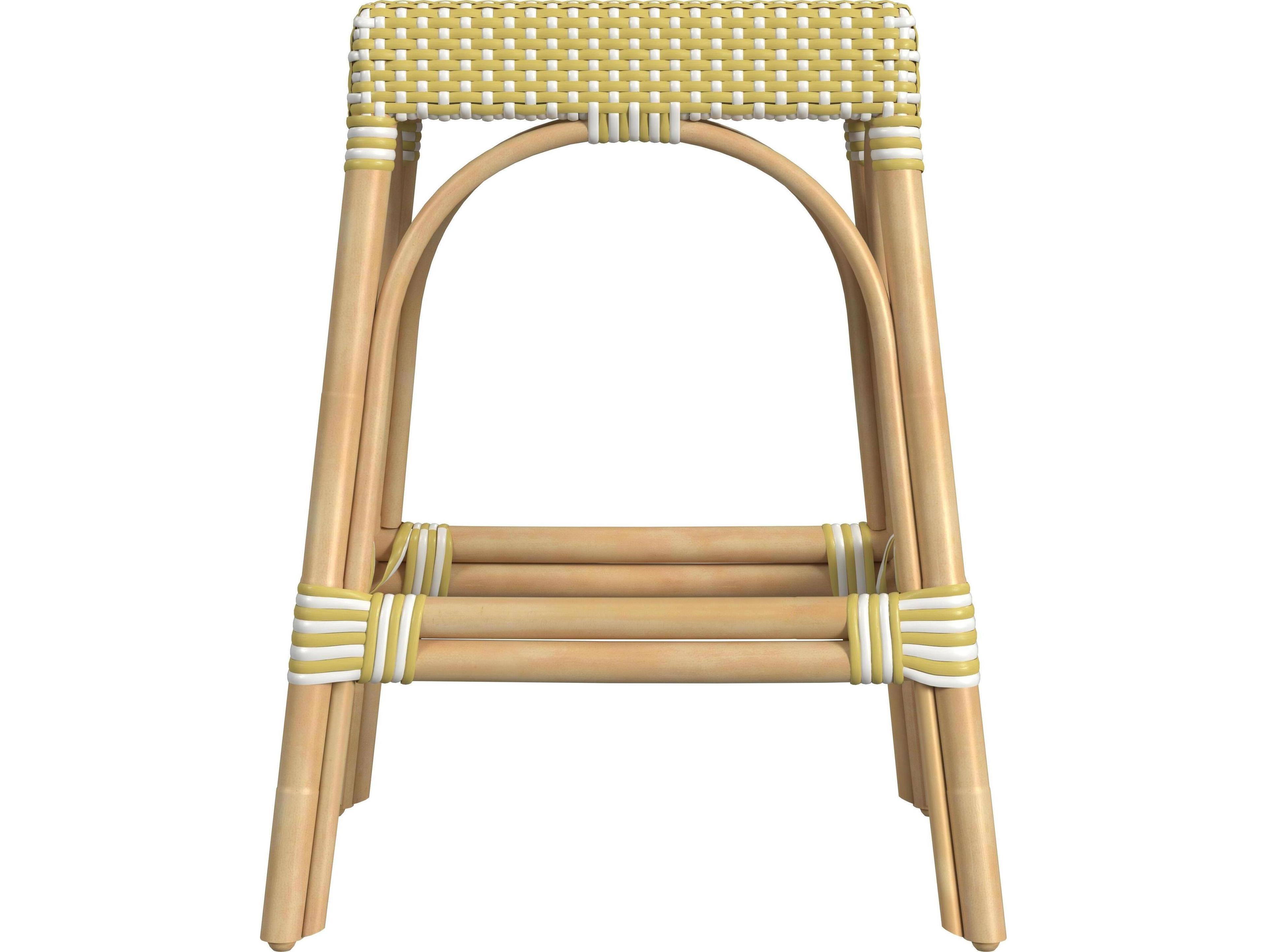 Butler Robias Yellow white Dot Natural Rattan Frame Counter Stool