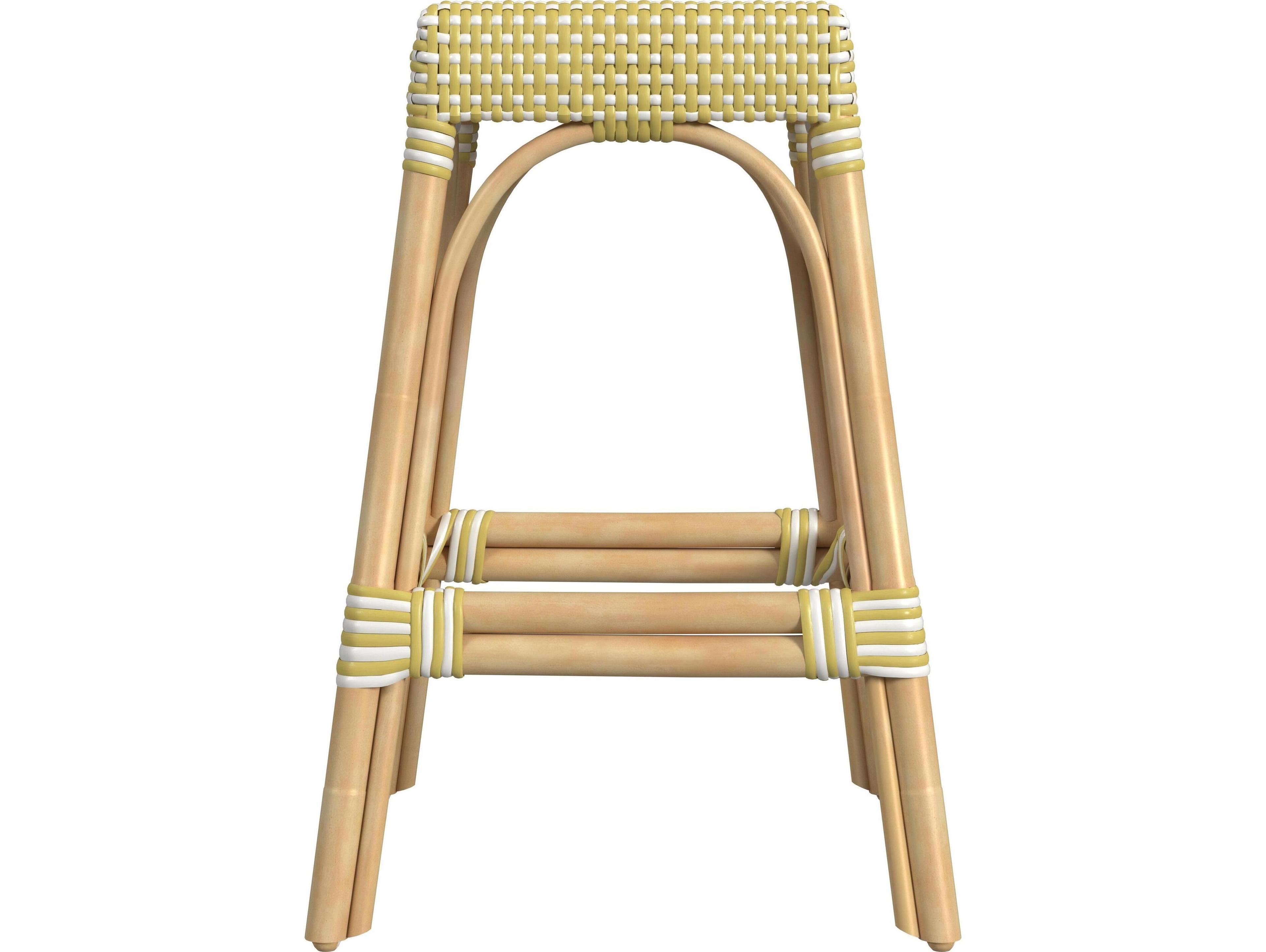 Butler Robias Yellow white Dot Natural Rattan Frame Counter Stool