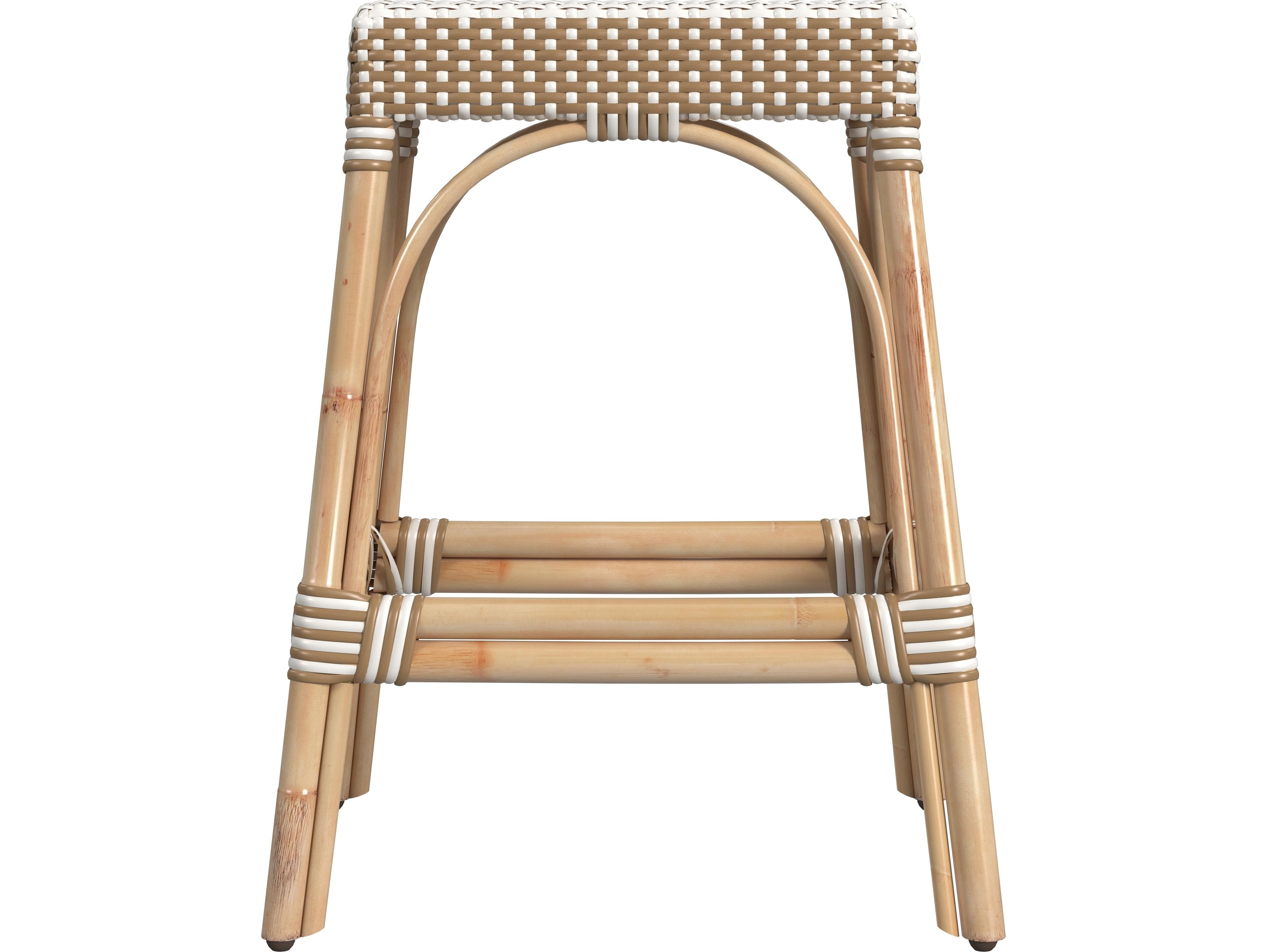 Butler Robias Tan white Stripe Natural Rattan Frame Counter Stool