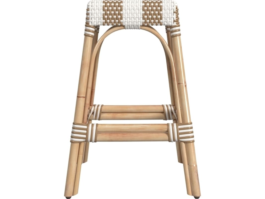 Butler Robias Tan white Stripe Natural Rattan Frame Counter Stool