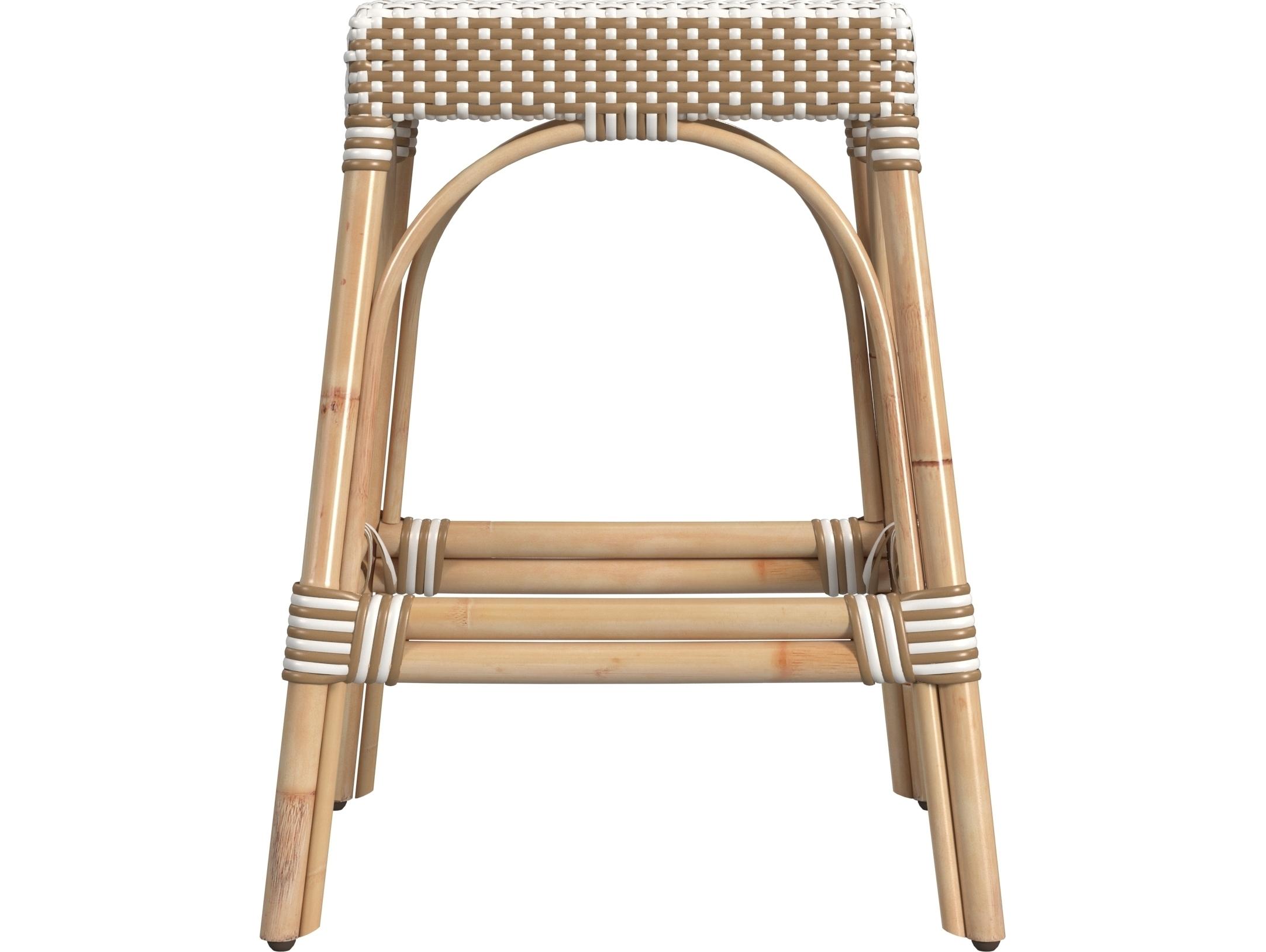Butler Robias Tan white Stripe Natural Rattan Frame Counter Stool