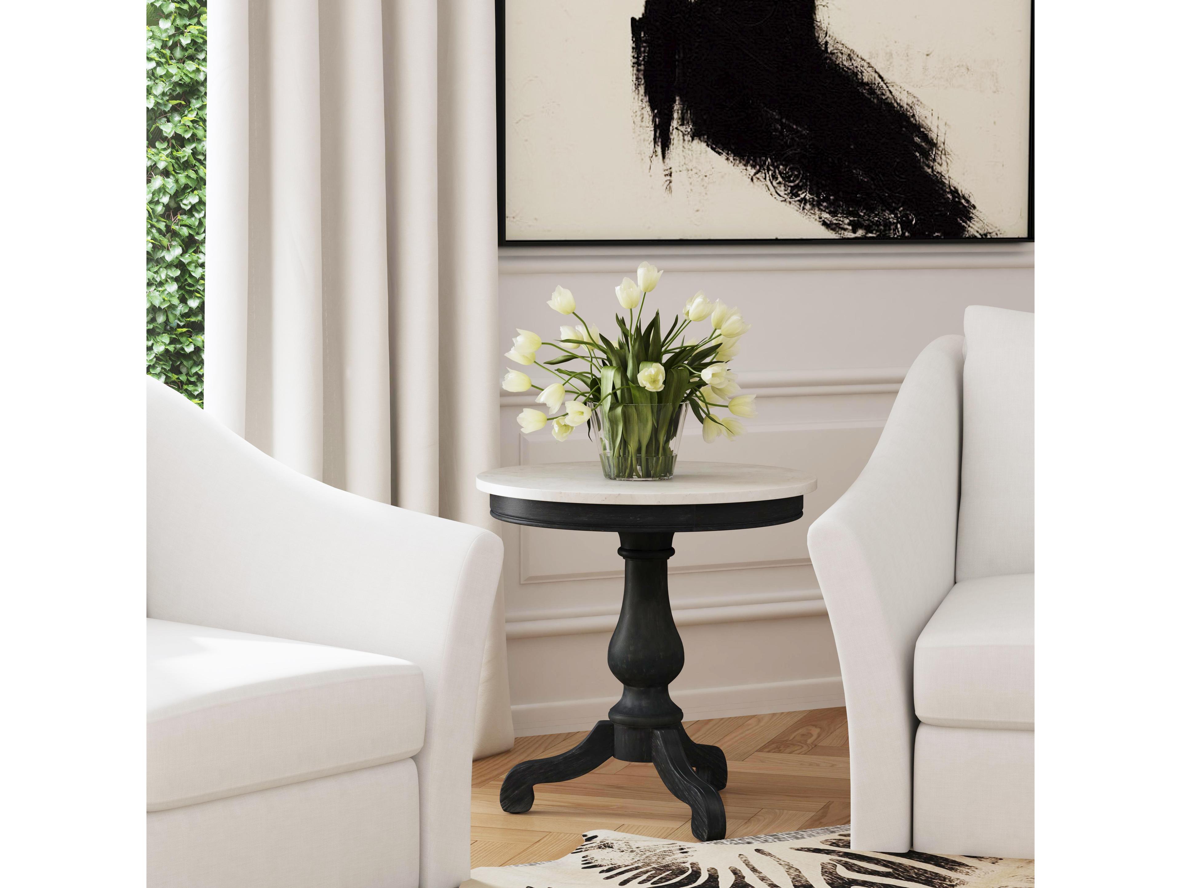 Butler Danielle Round Marble Washed Black End Table