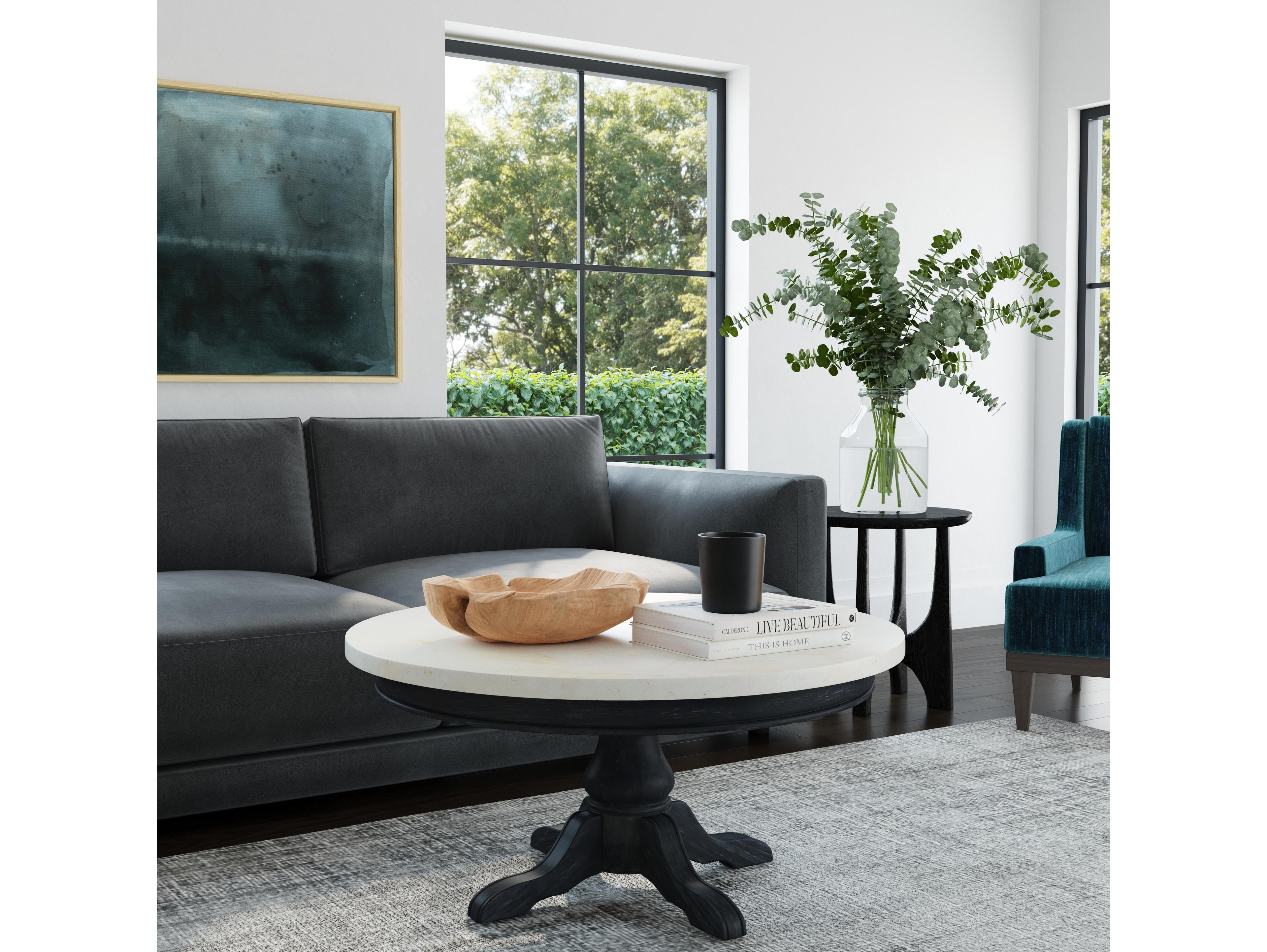 Butler Danielle Round Marble Washed Black Coffee Table