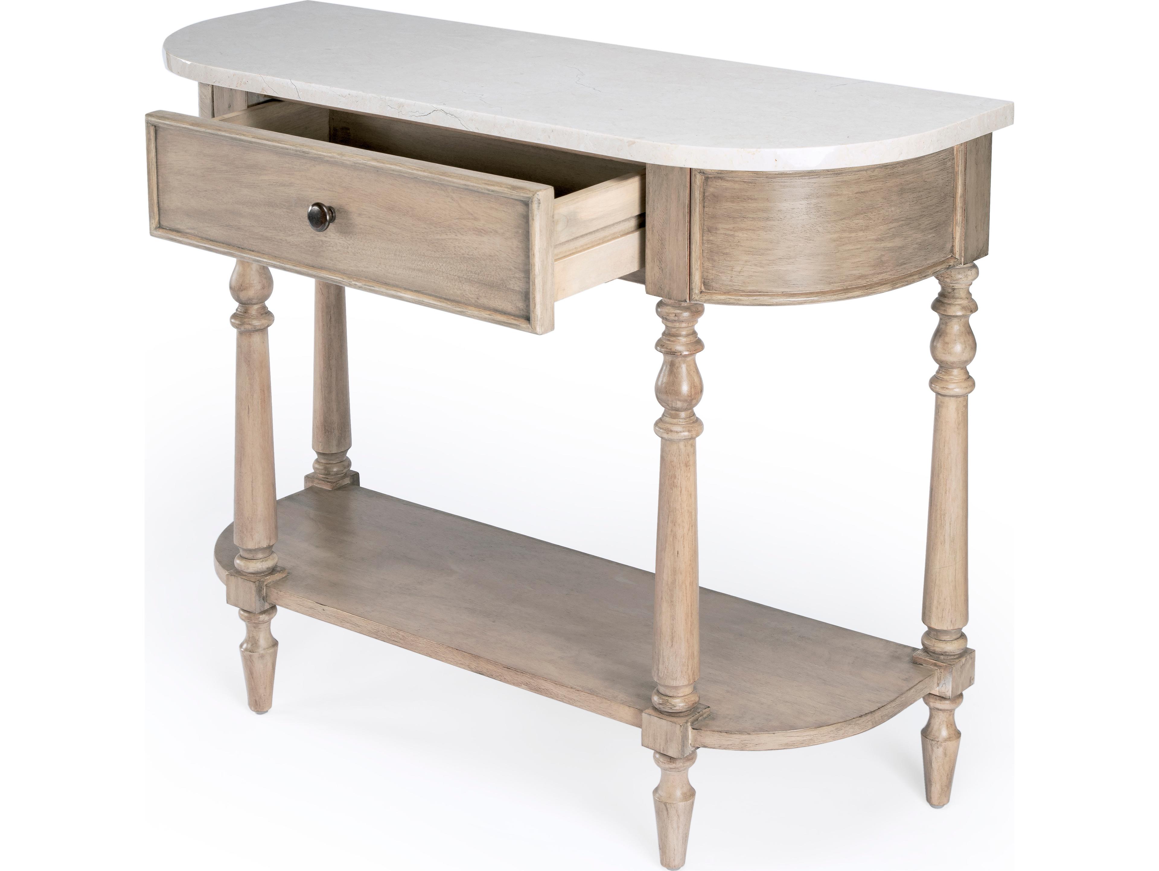 Butler Danielle Demilune Marble Sandalwood Beige Console Table