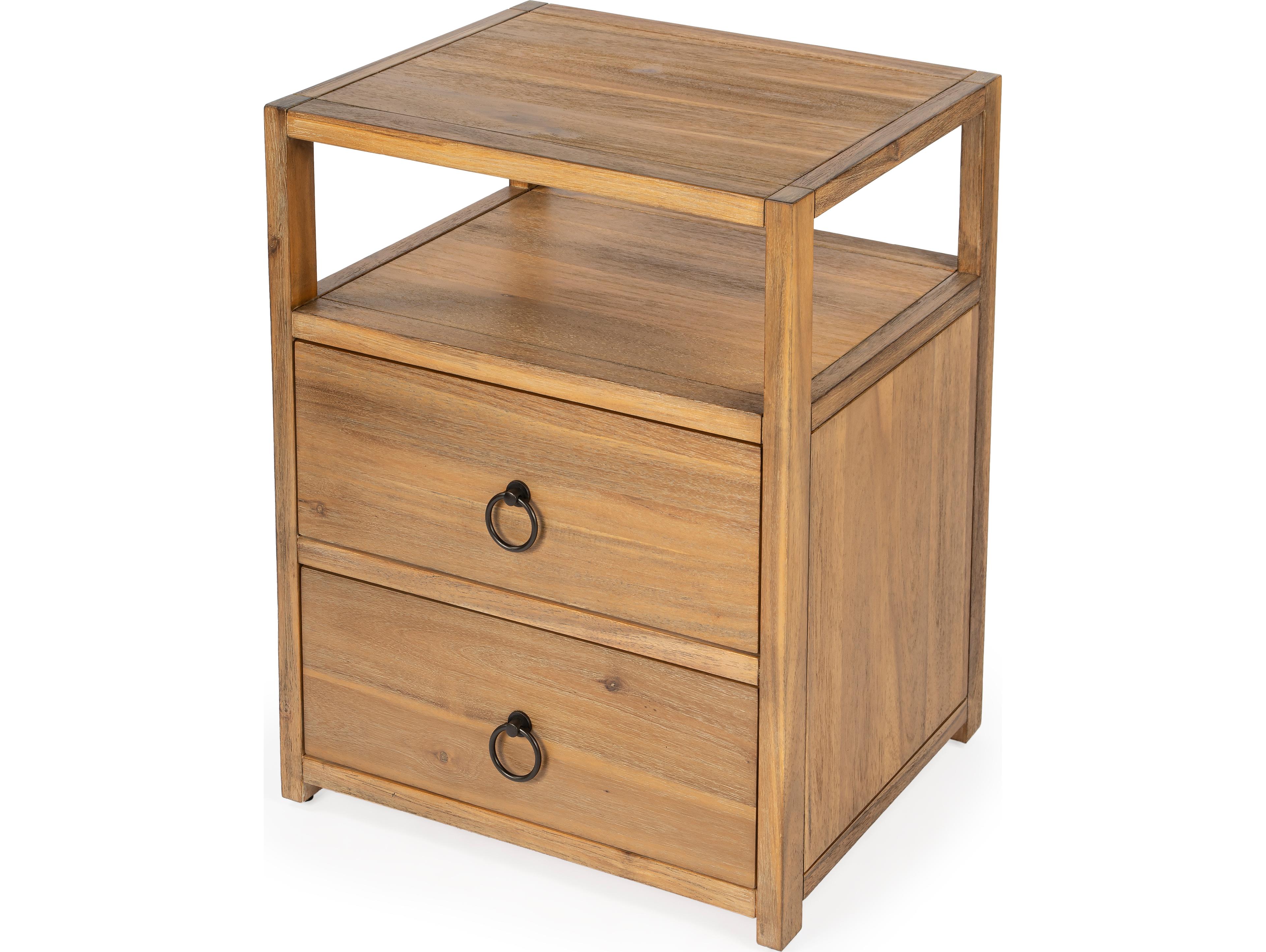 Butler Lark 2-Drawers Brown Pine Wood Nightstand