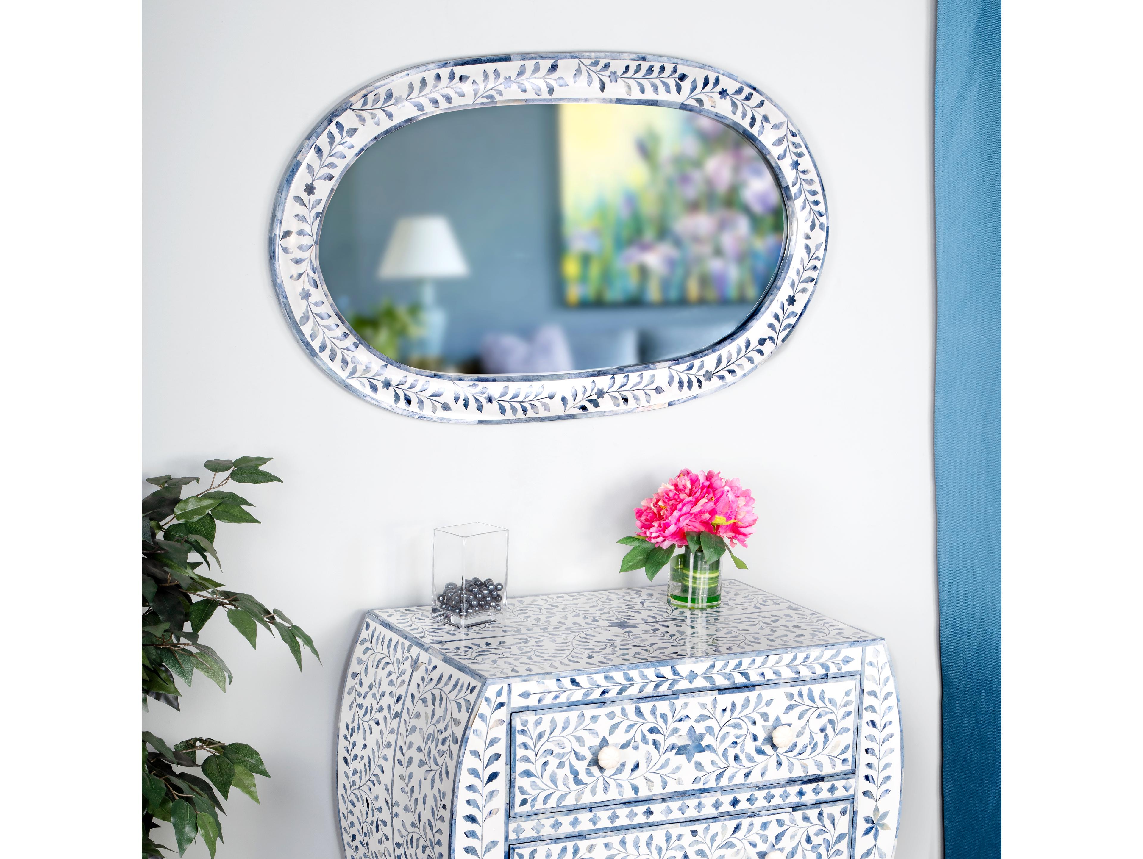 Butler Trubadur Blue And White Bone Oval Wall Mirror