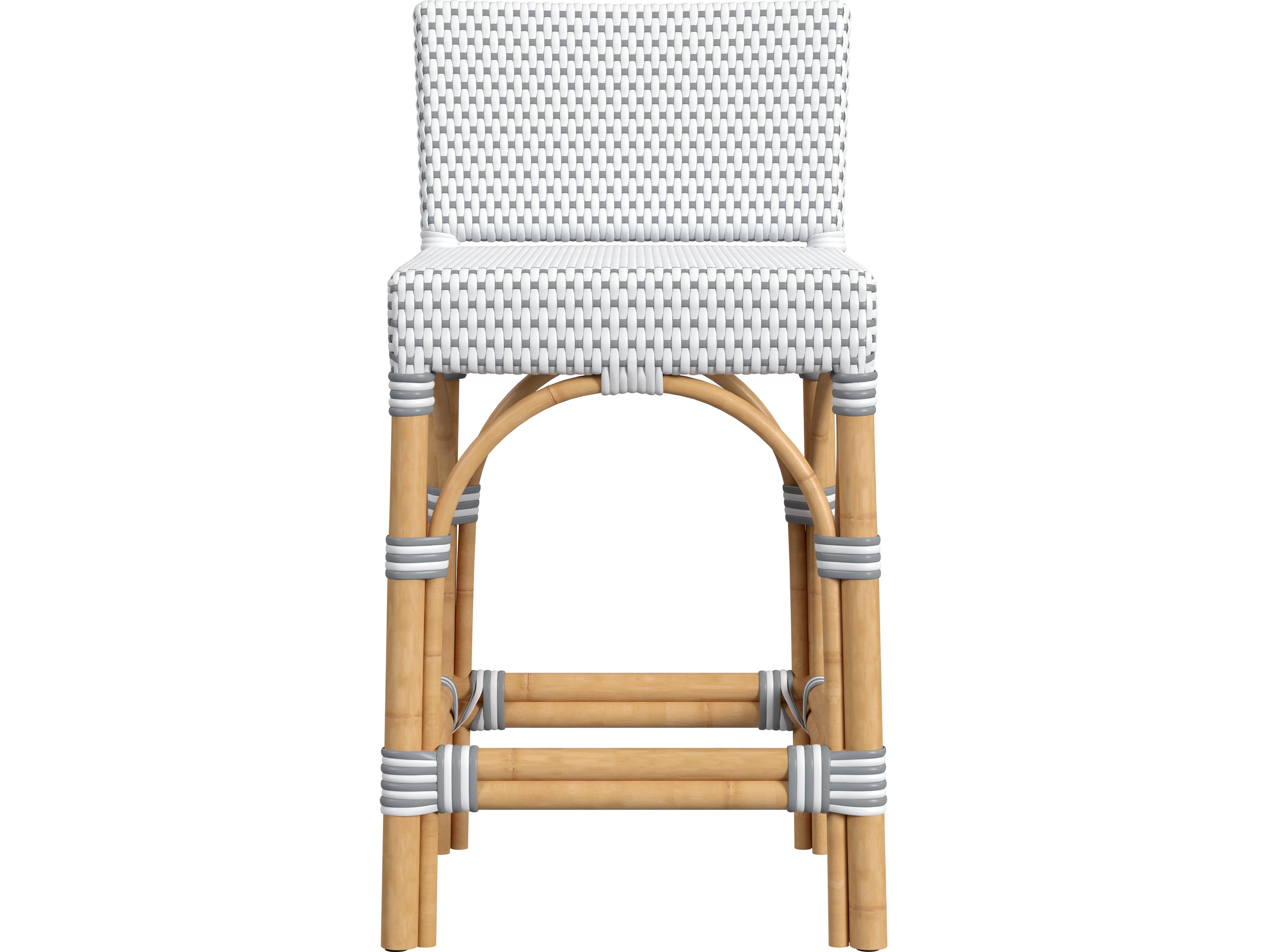 Butler Serienna White gray Dot Natural Rattan Frame Gray Counter Stool