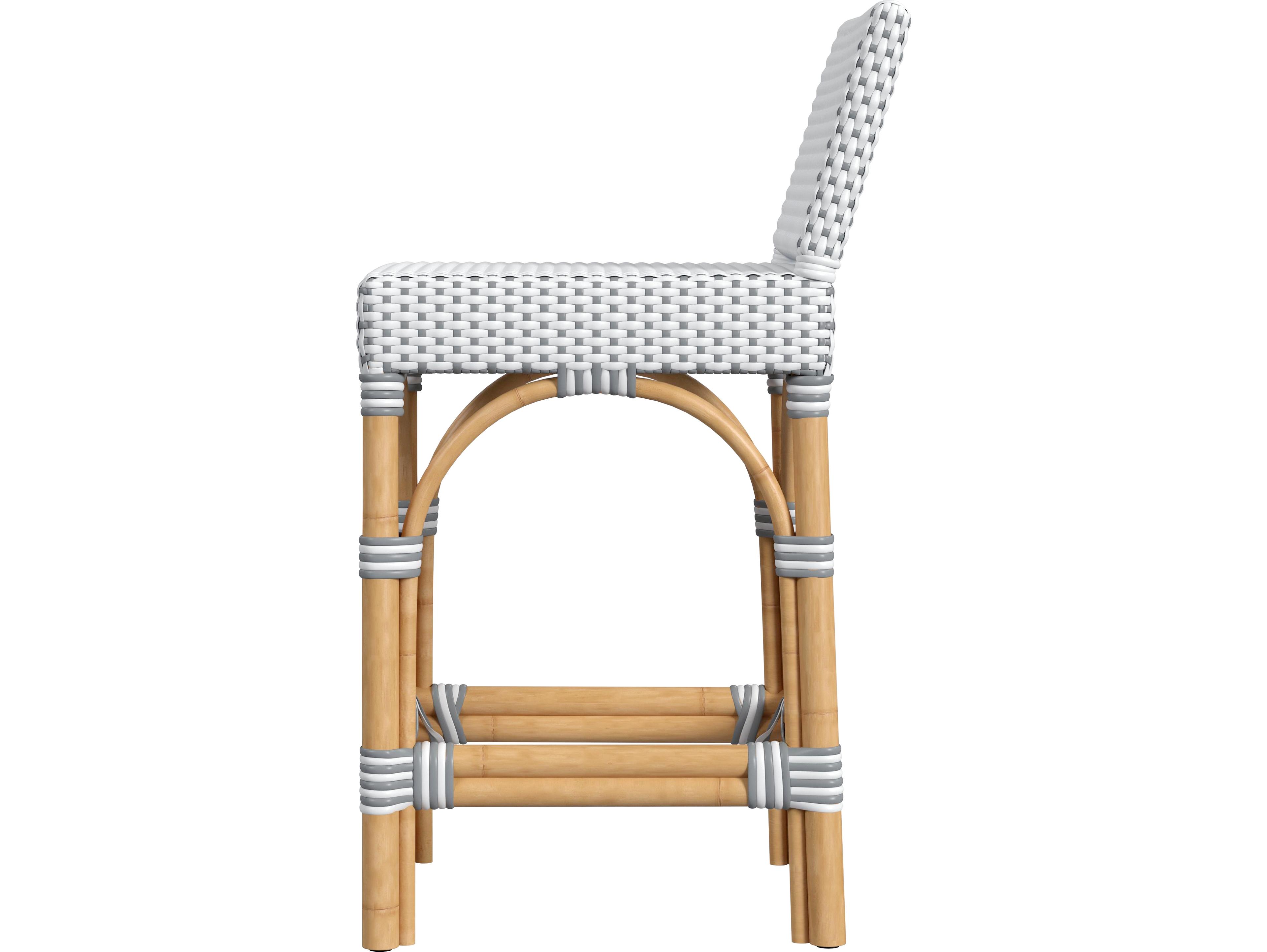 Butler Serienna White gray Dot Natural Rattan Frame Gray Counter Stool