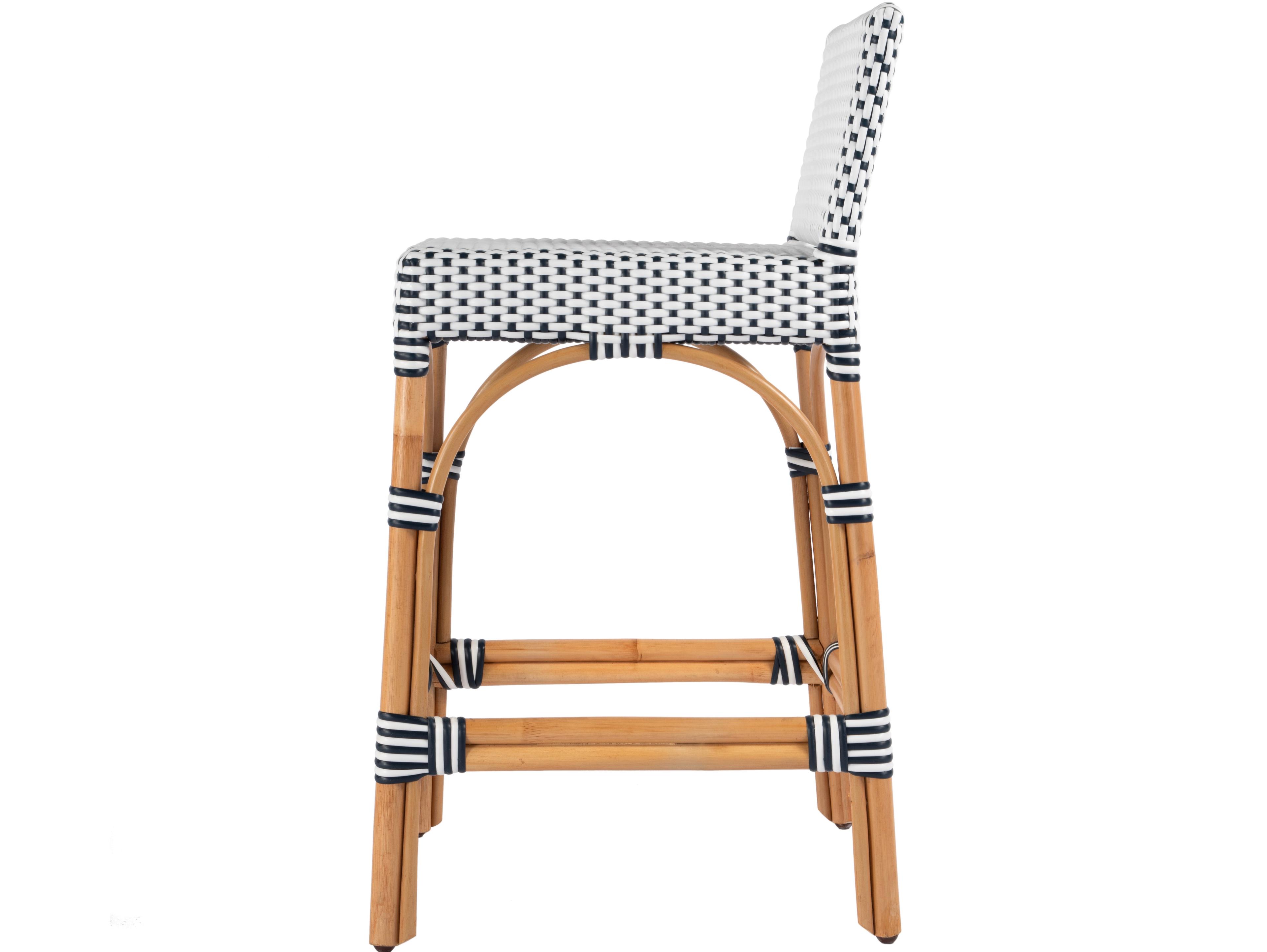 Butler Serienna White navy Dot Natural Rattan Frame Counter Stool