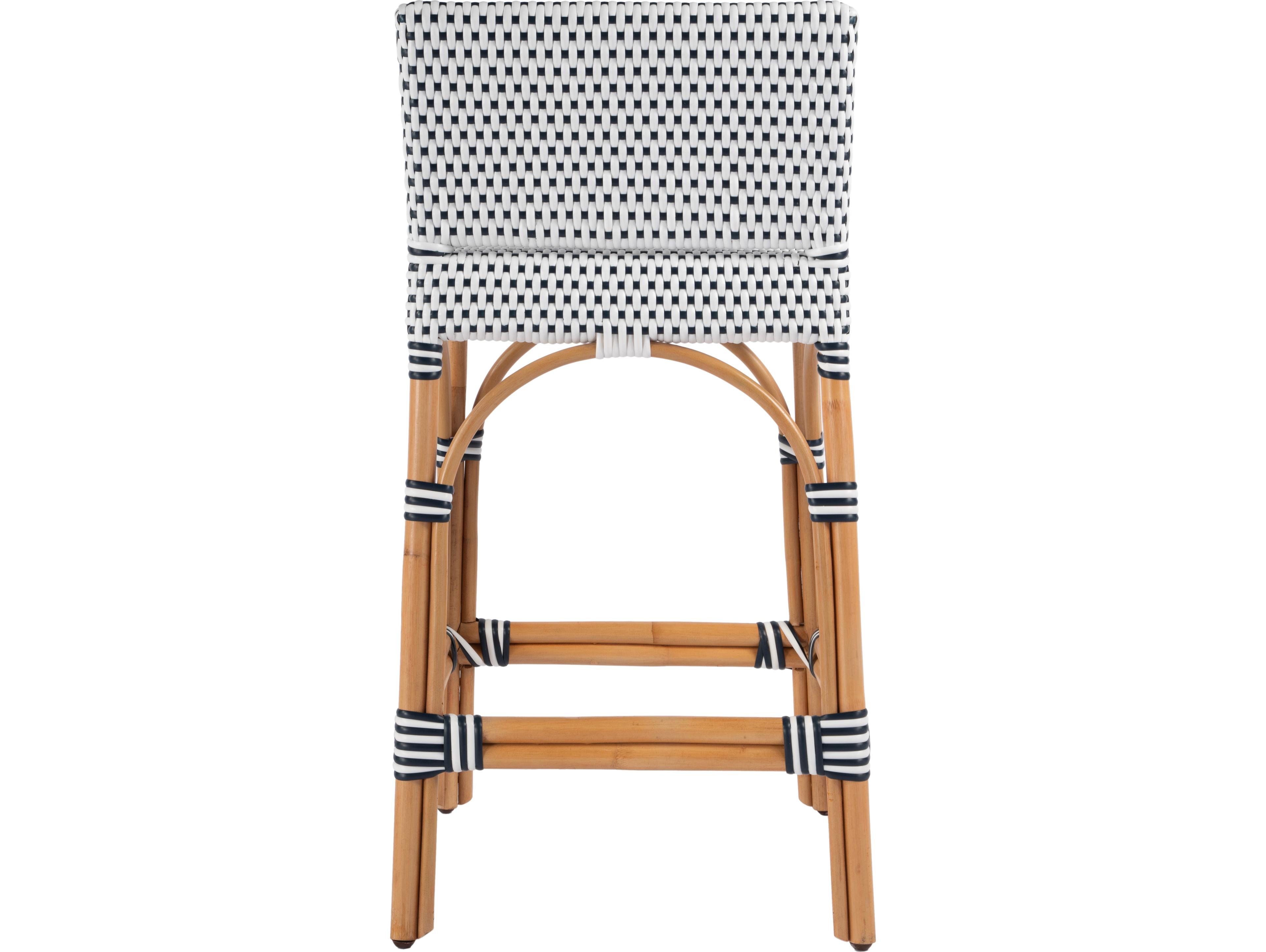 Butler Serienna White navy Dot Natural Rattan Frame Counter Stool