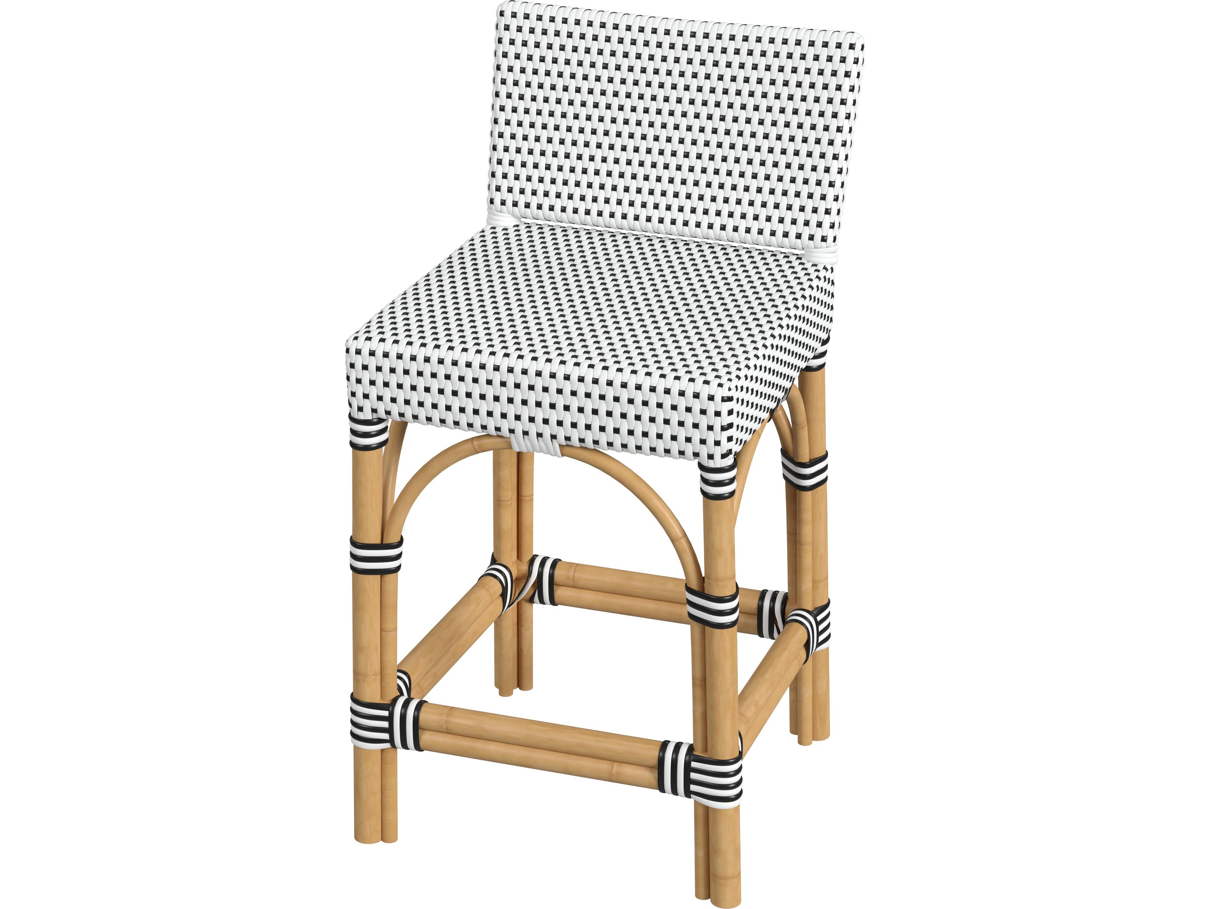 Butler Serienna White black Dot Natural Rattan Frame Counter Stool