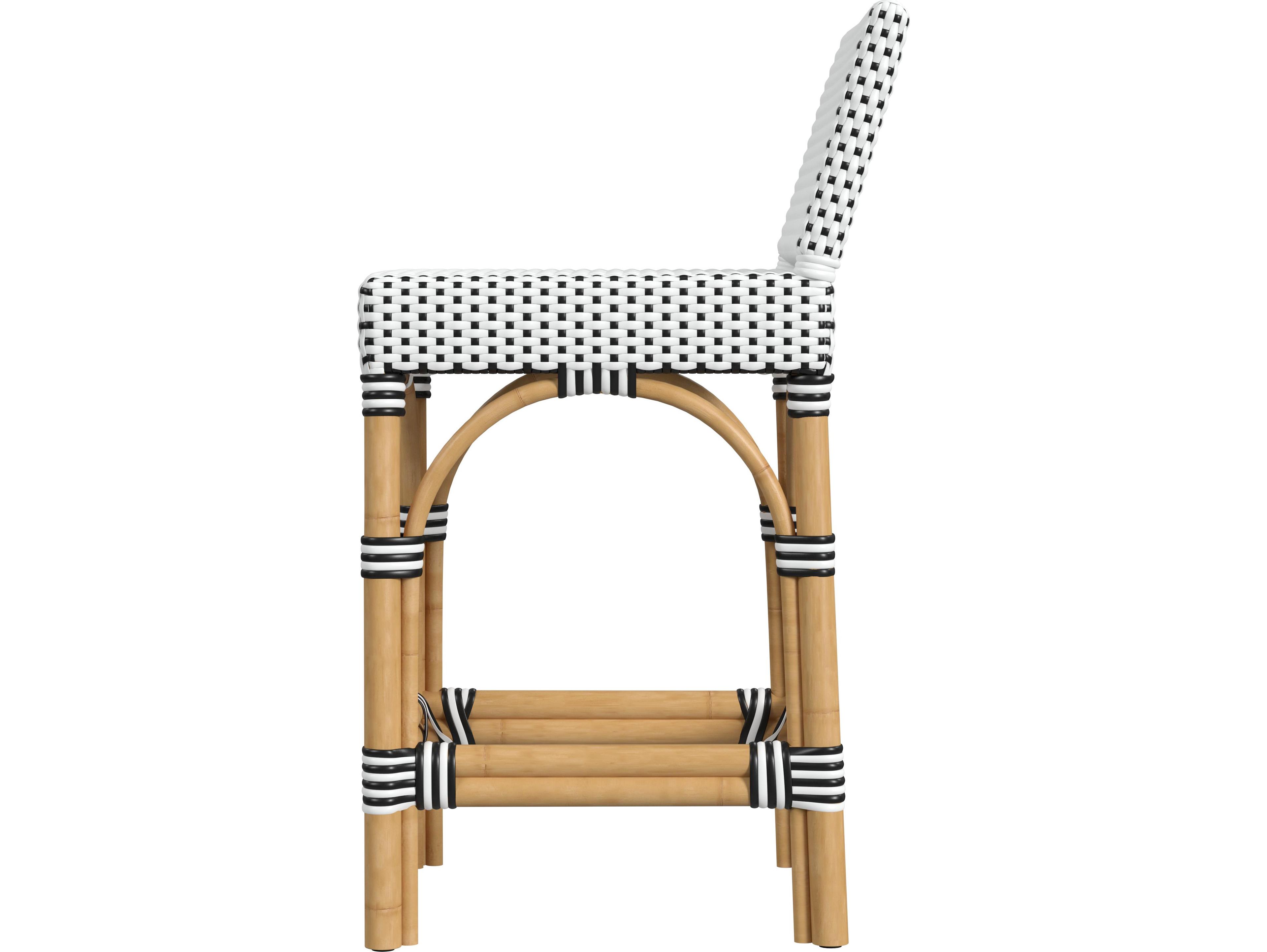 Butler Serienna White black Dot Natural Rattan Frame Counter Stool