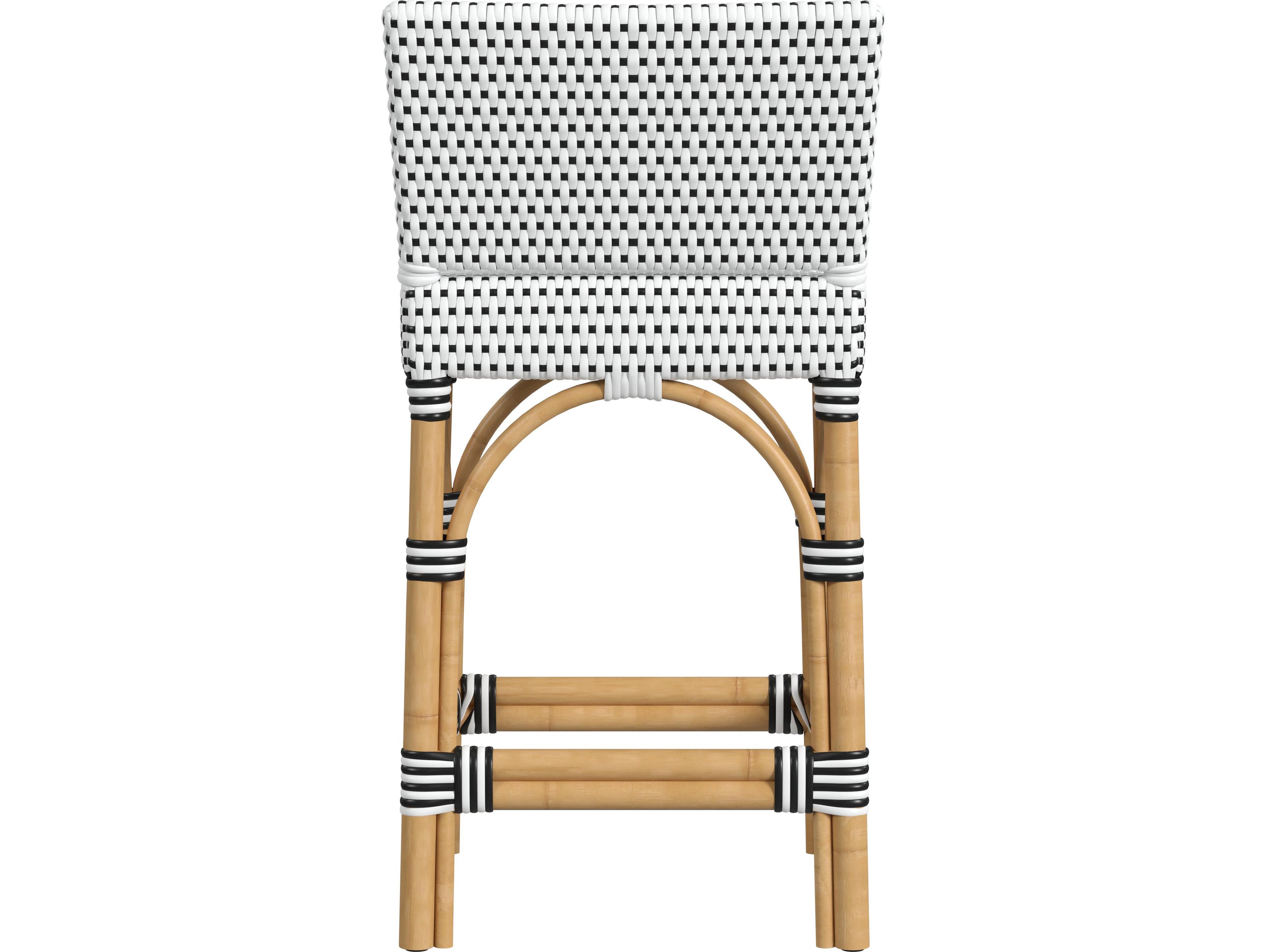 Butler Serienna White black Dot Natural Rattan Frame Counter Stool