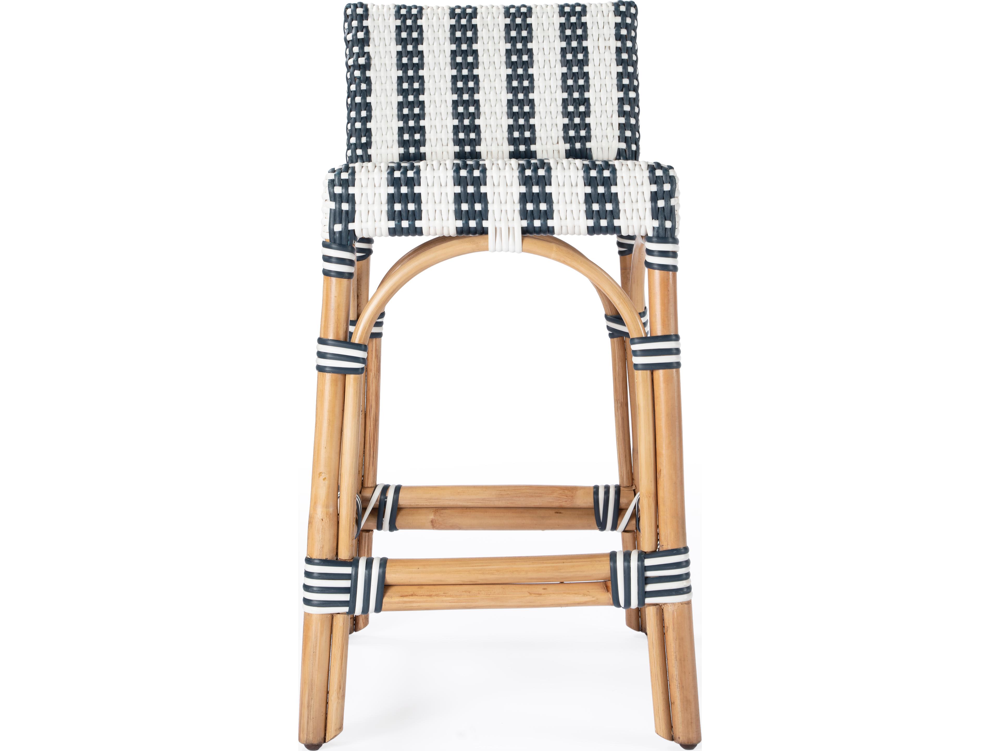 Butler Serienna White navy Stripe Natural Rattan Frame Counter Stool