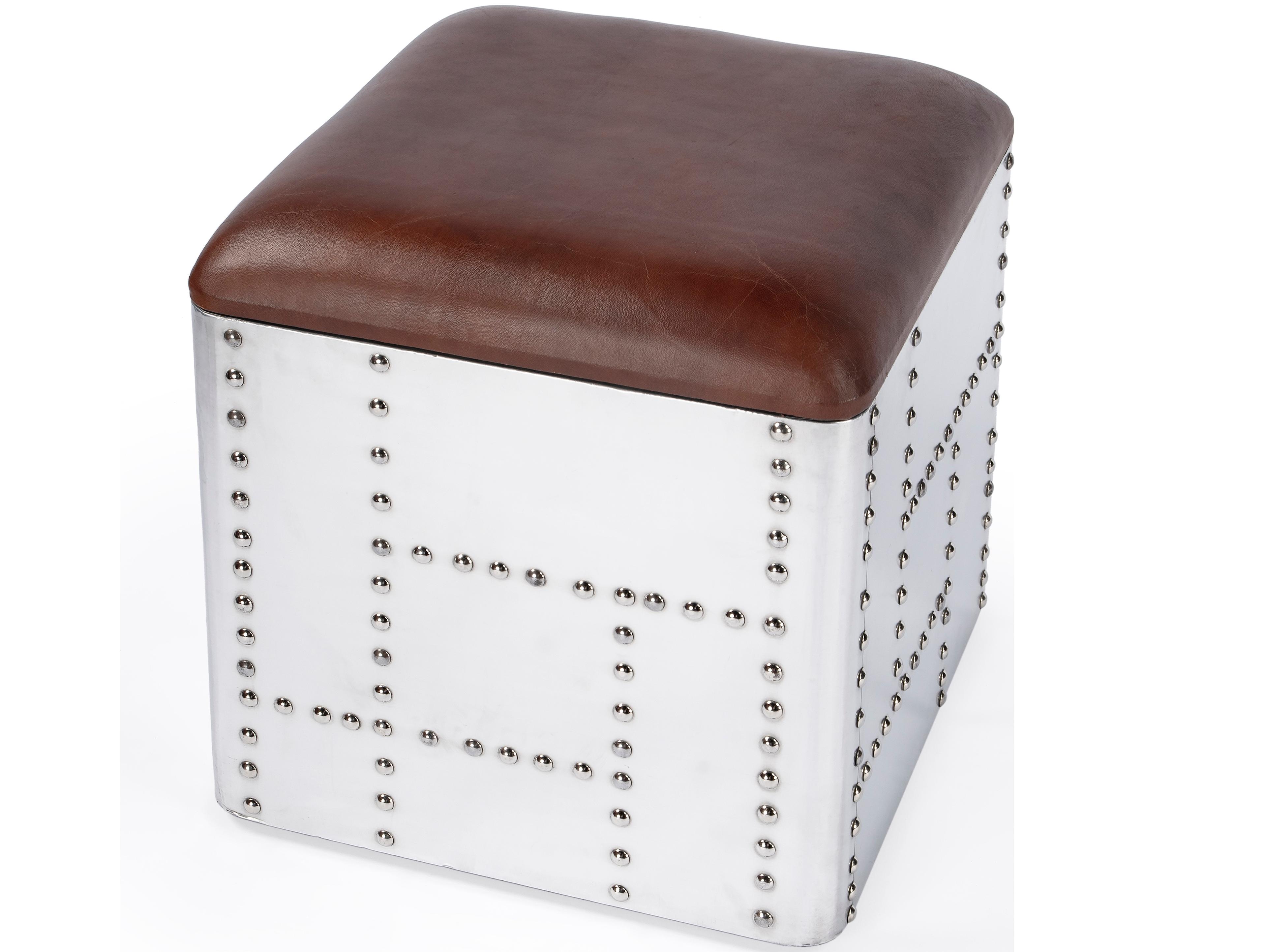 Butler Midway Metalworks Brown Leather Ottoman