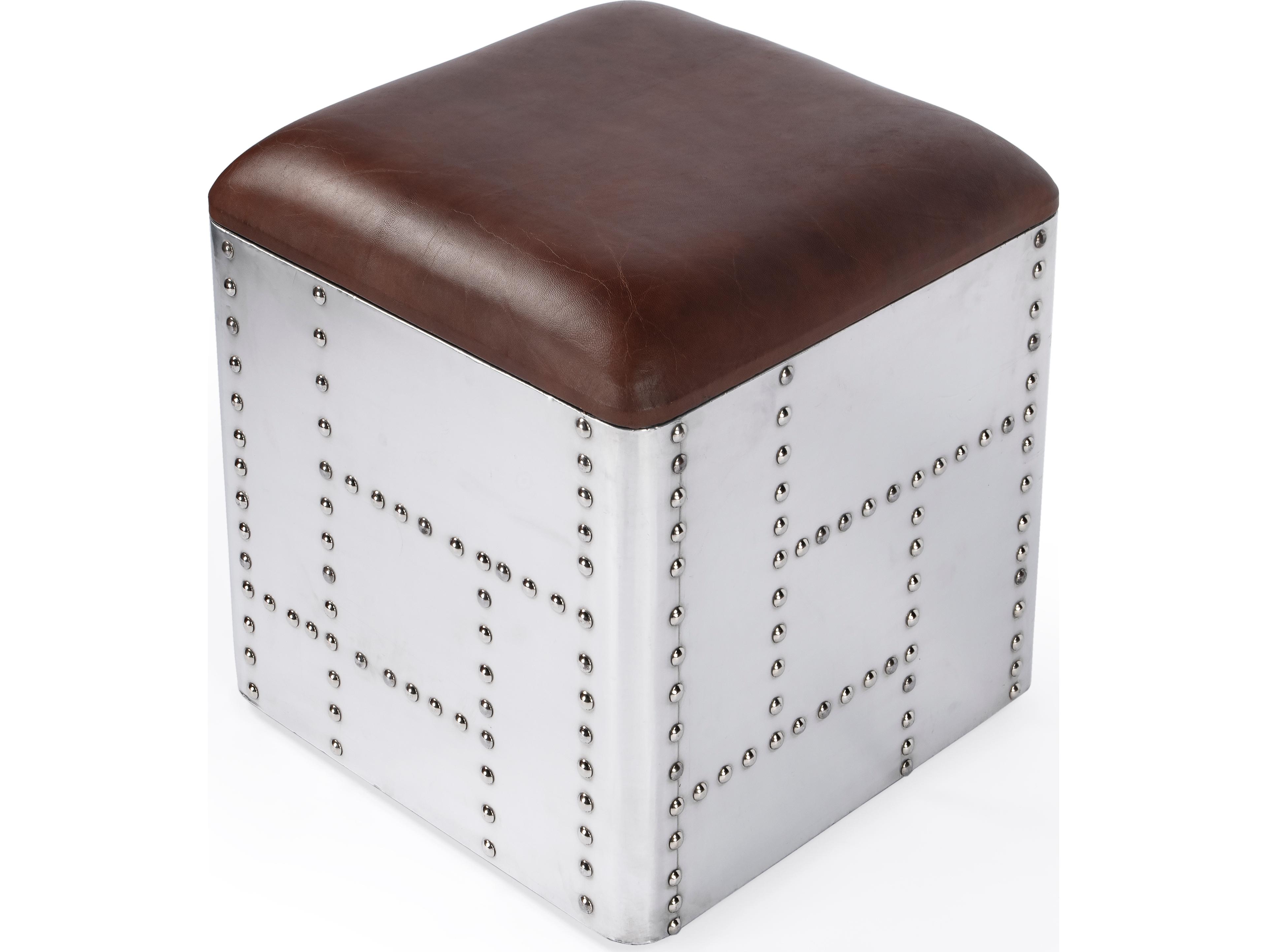 Butler Midway Metalworks Brown Leather Ottoman