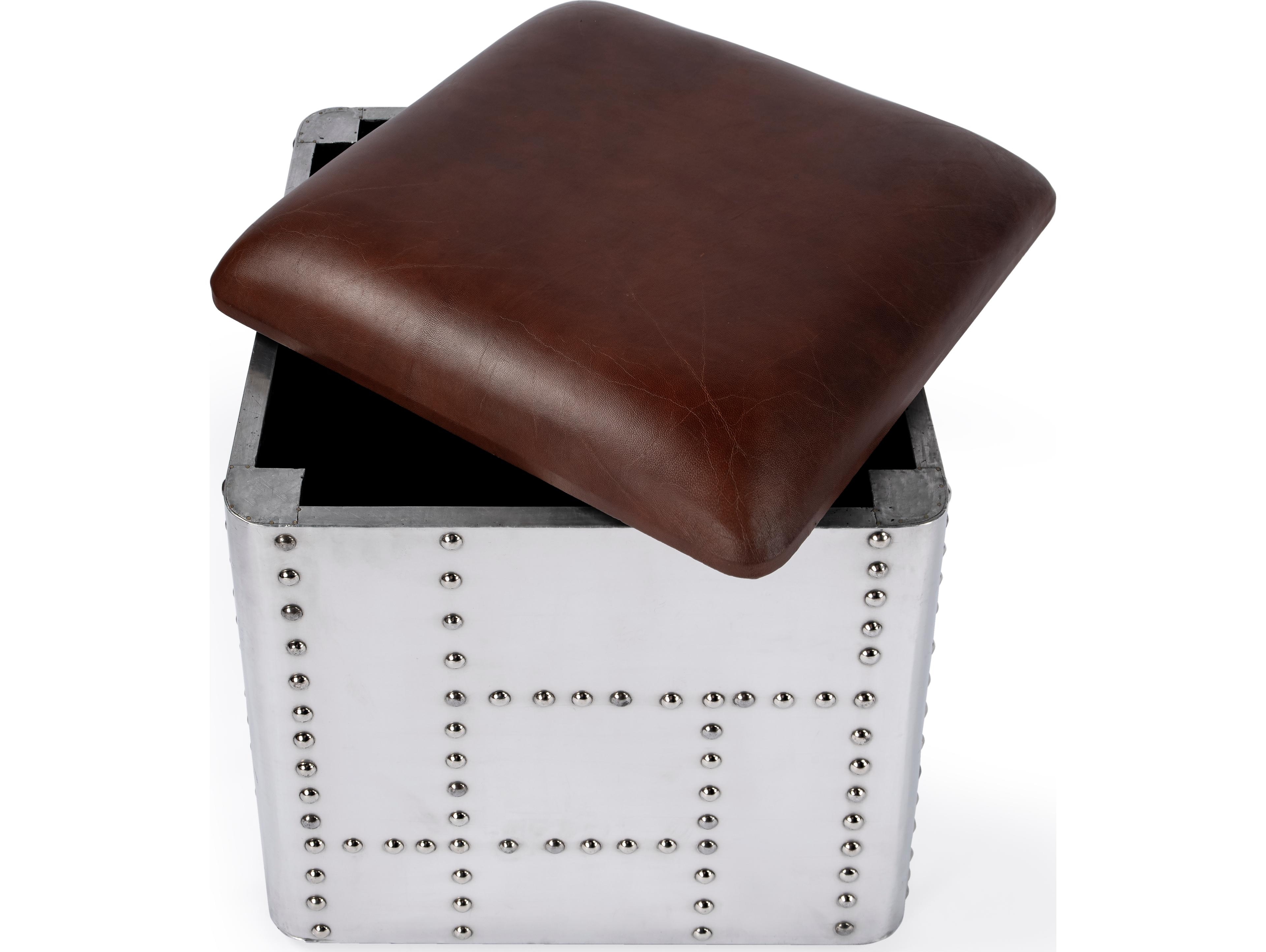 Butler Midway Metalworks Brown Leather Ottoman