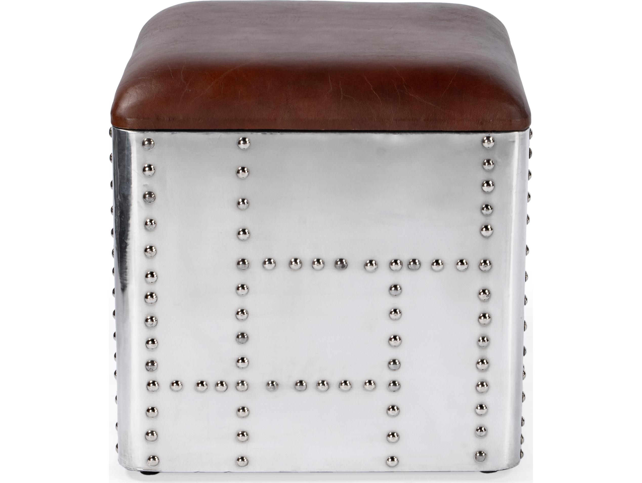 Butler Midway Metalworks Brown Leather Ottoman