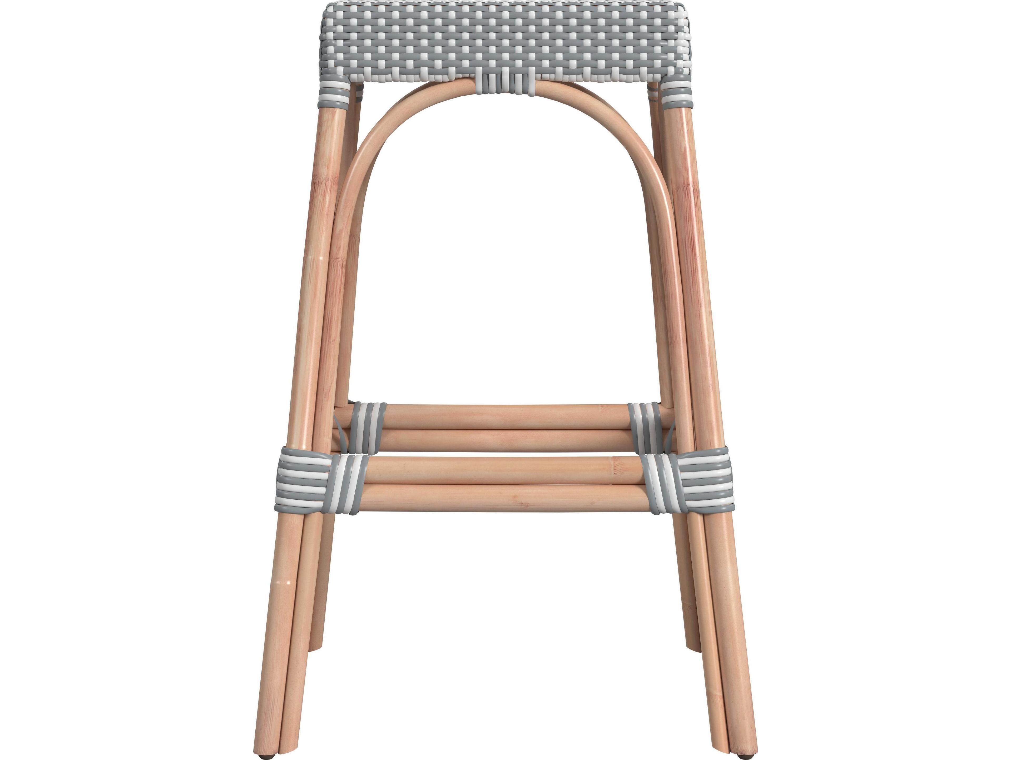 Butler Robias Gray white Stripe Natural Rattan Frame Bar Stool