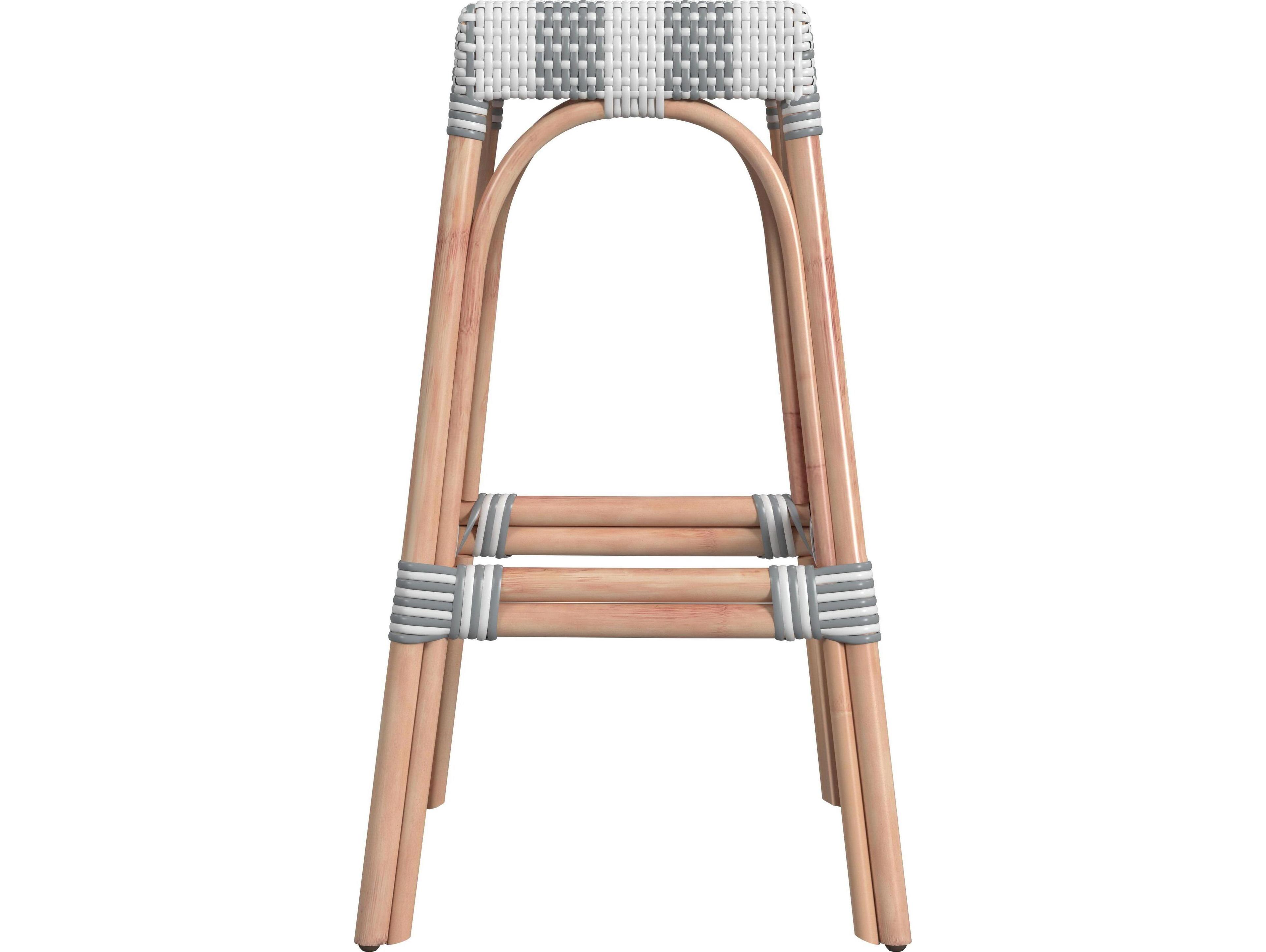 Butler Robias Gray white Stripe Natural Rattan Frame Bar Stool