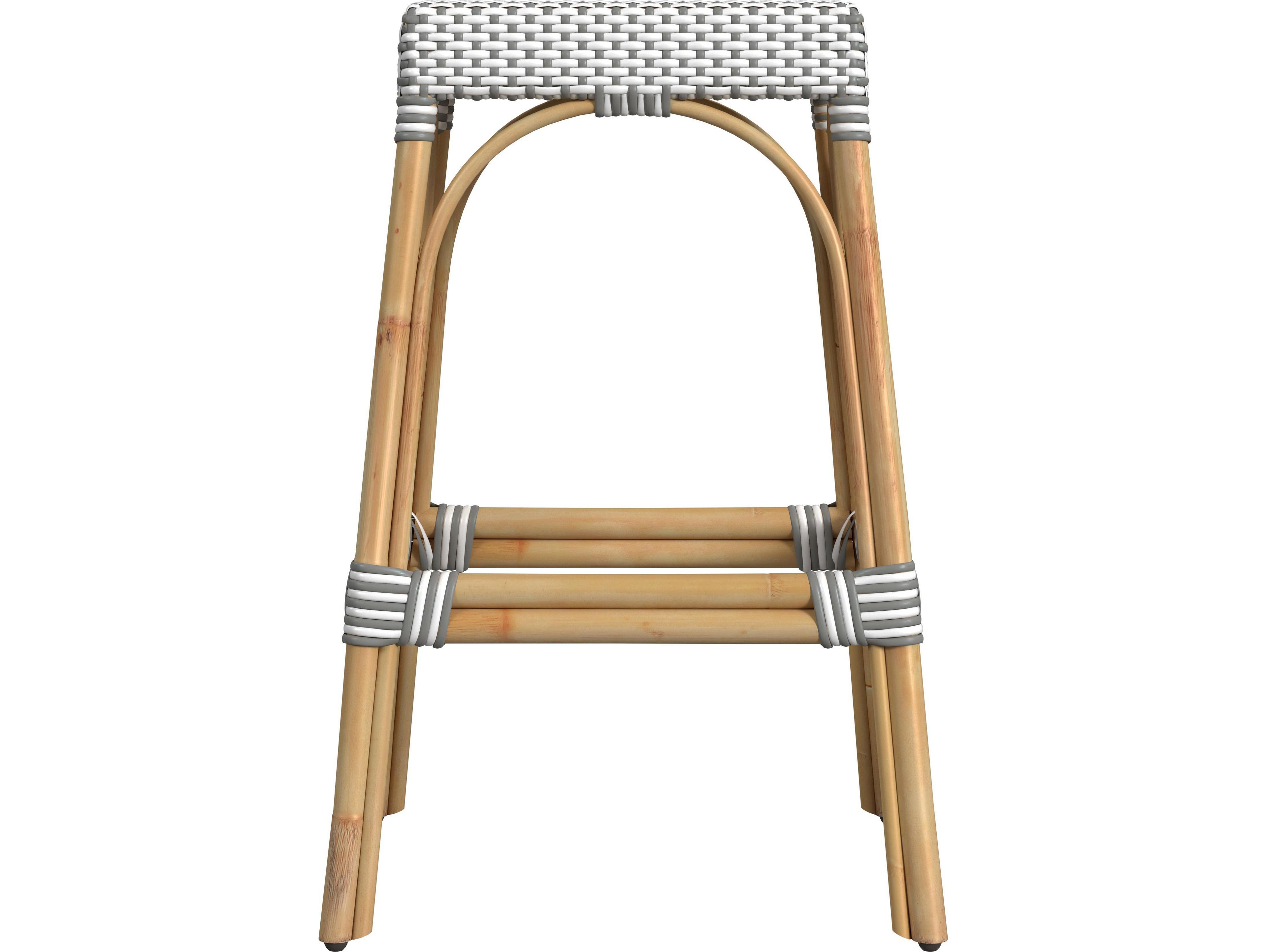 Butler Robias Gray white Dot Natural Rattan Frame Bar Stool