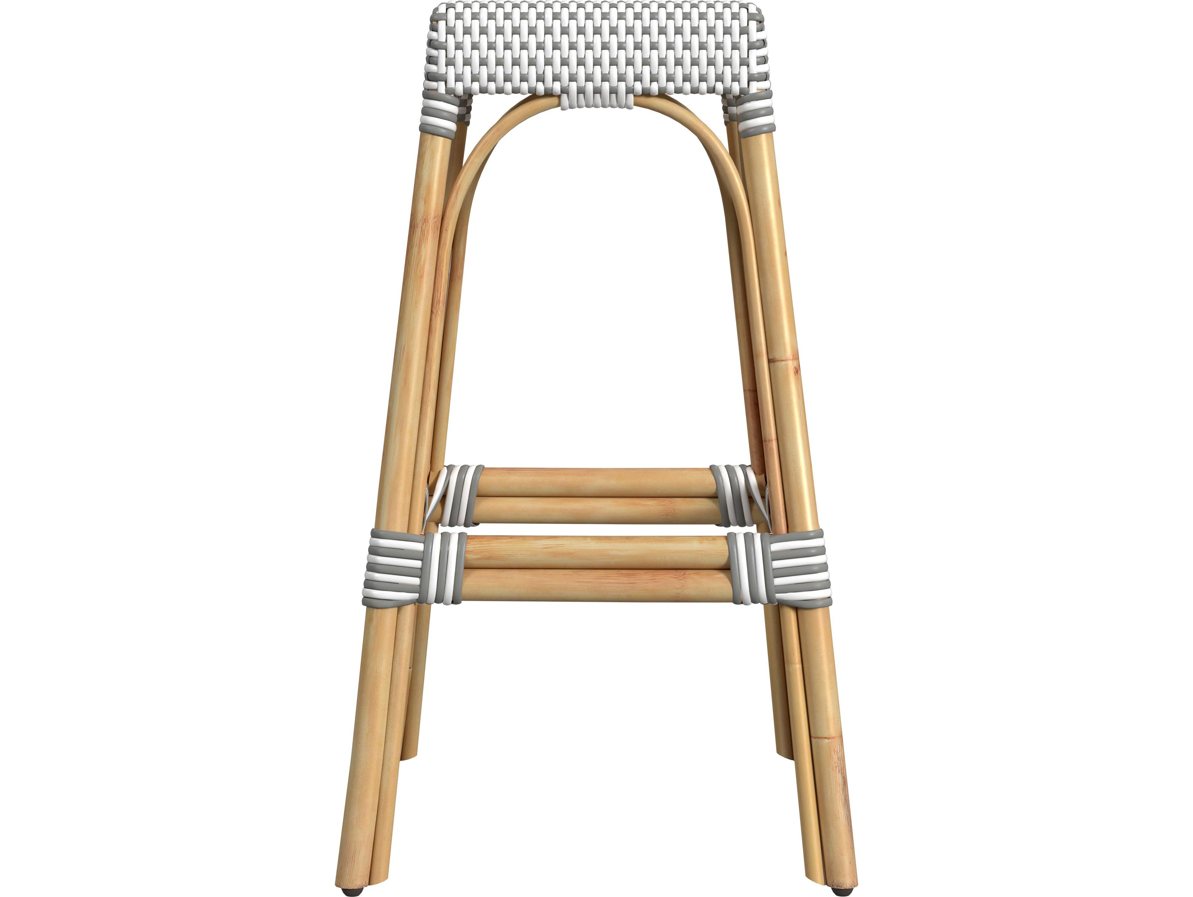 Butler Robias Gray white Dot Natural Rattan Frame Bar Stool