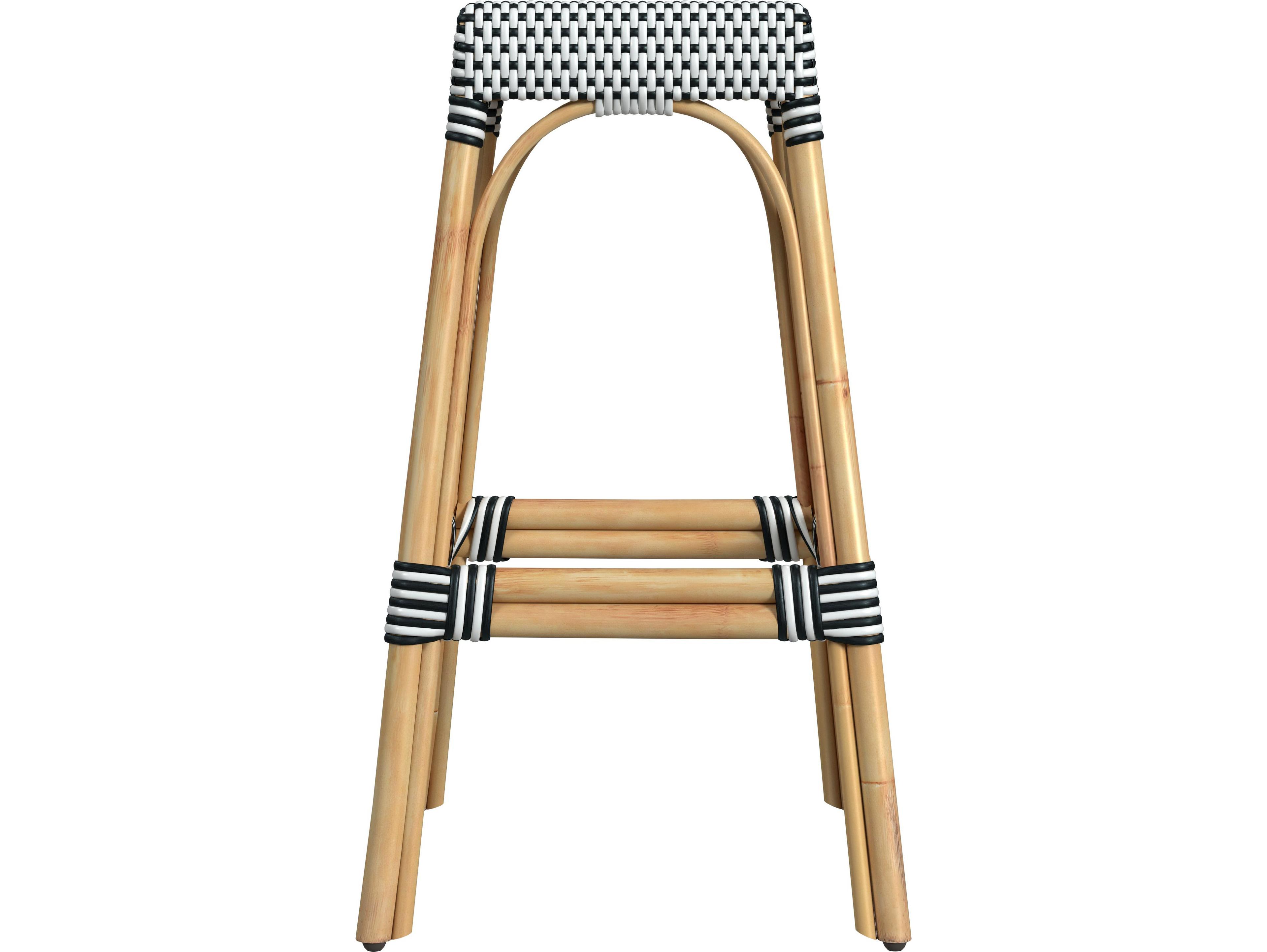 Butler Robias White black Dot Natural Rattan Frame Black And Bar Stool