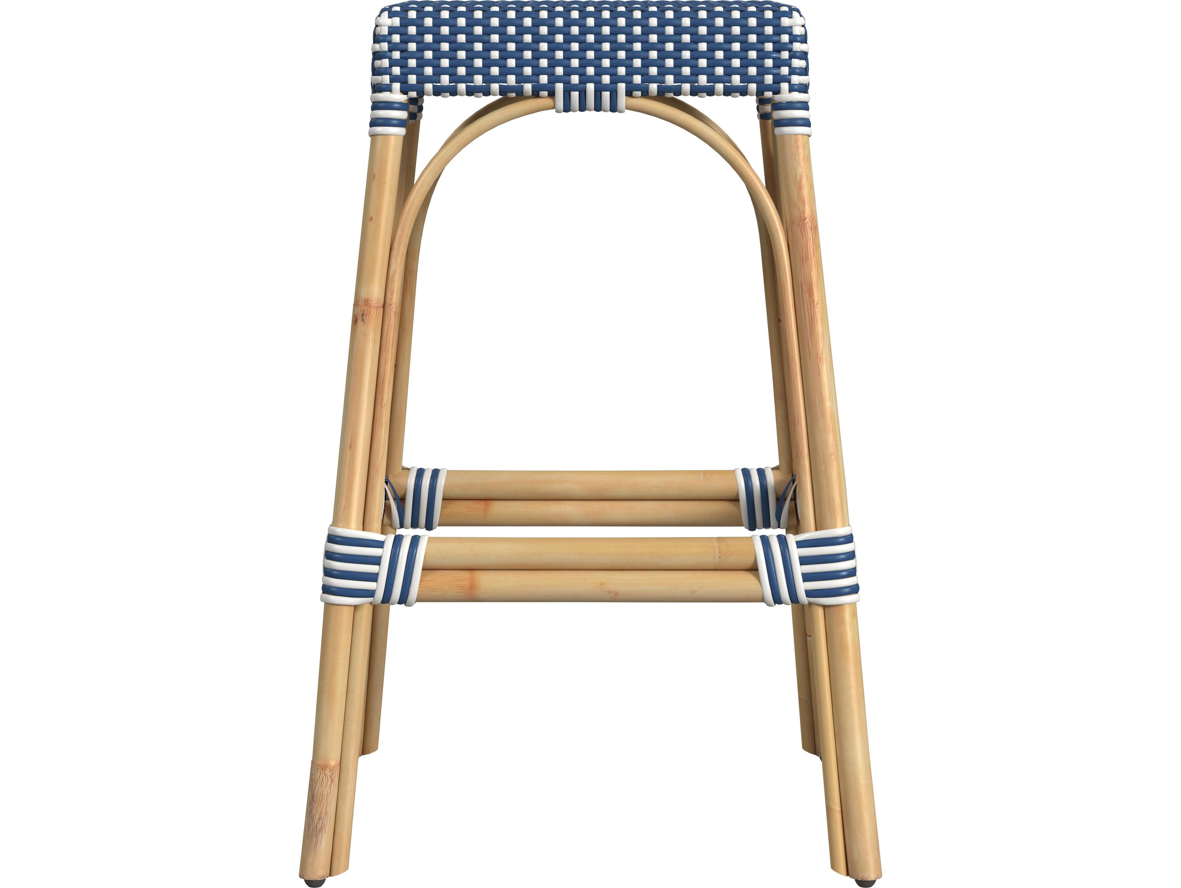 Butler Robias Blue white Dot Natural Rattan Frame Bar Stool