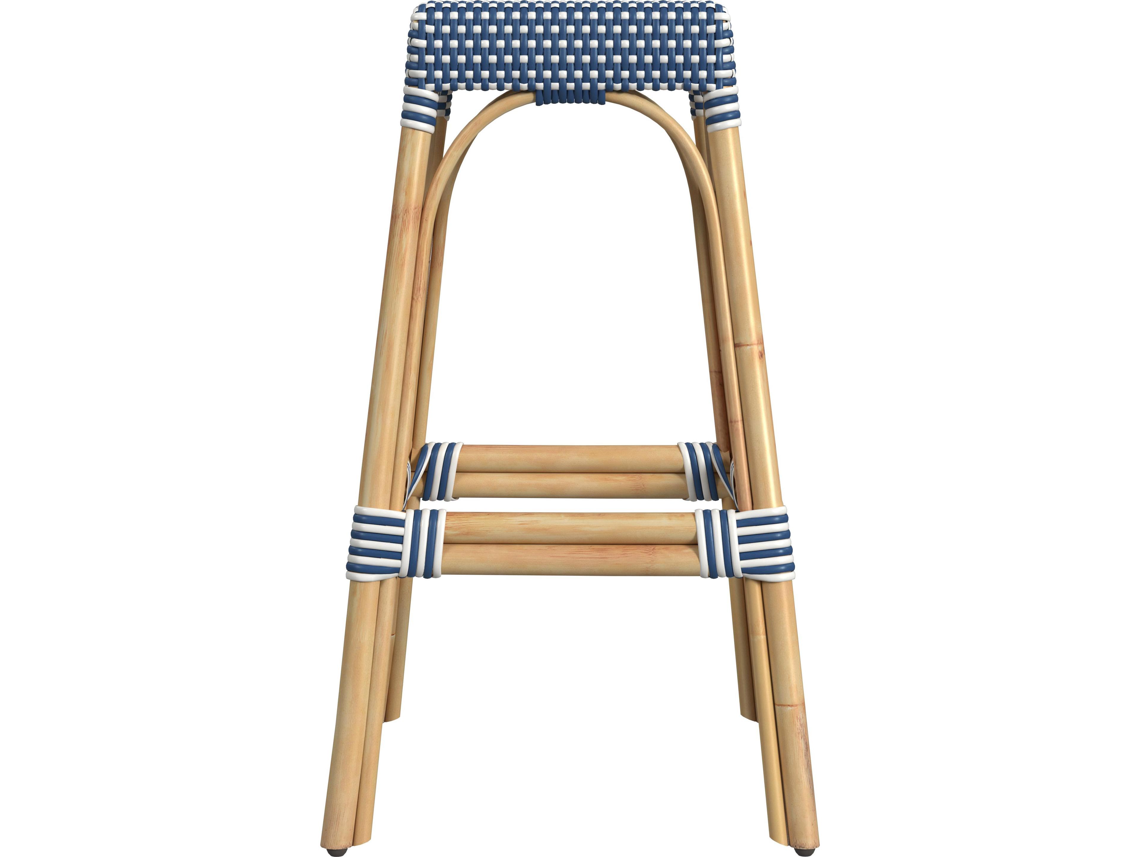Butler Robias Blue white Dot Natural Rattan Frame Bar Stool