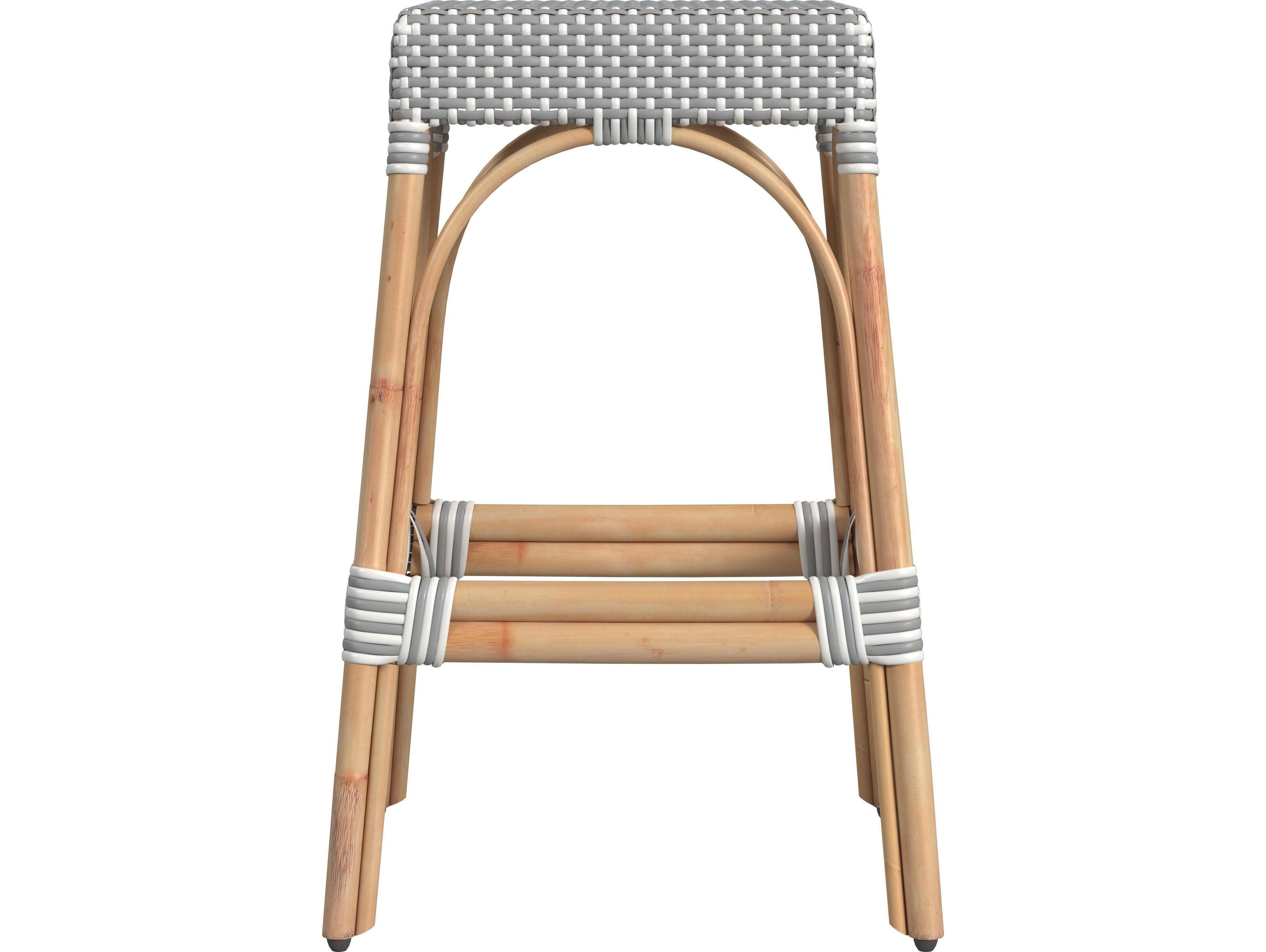Butler Robias White gray Dot Natural Rattan Frame Gray Bar Stool