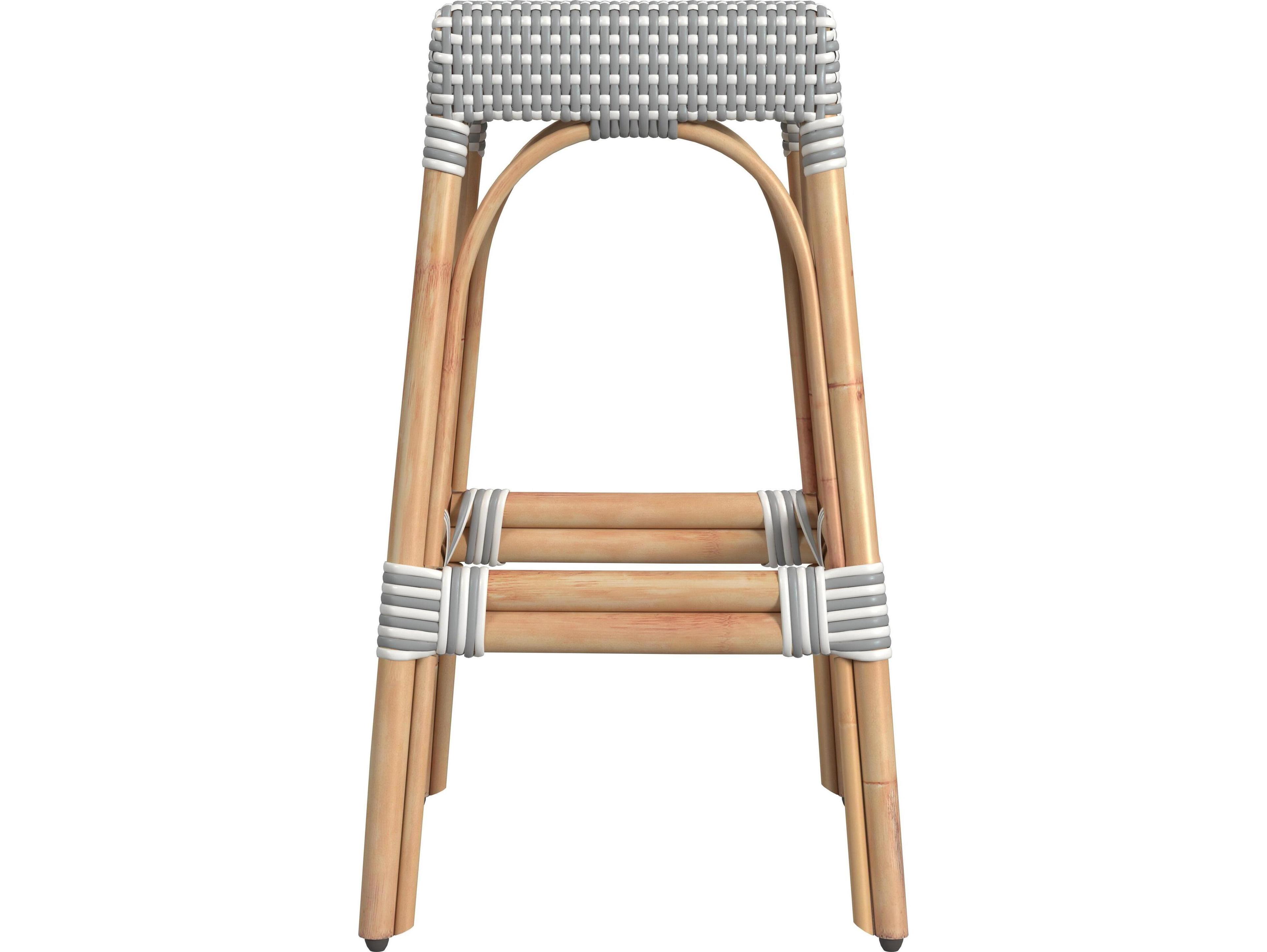 Butler Robias White gray Dot Natural Rattan Frame Gray Bar Stool
