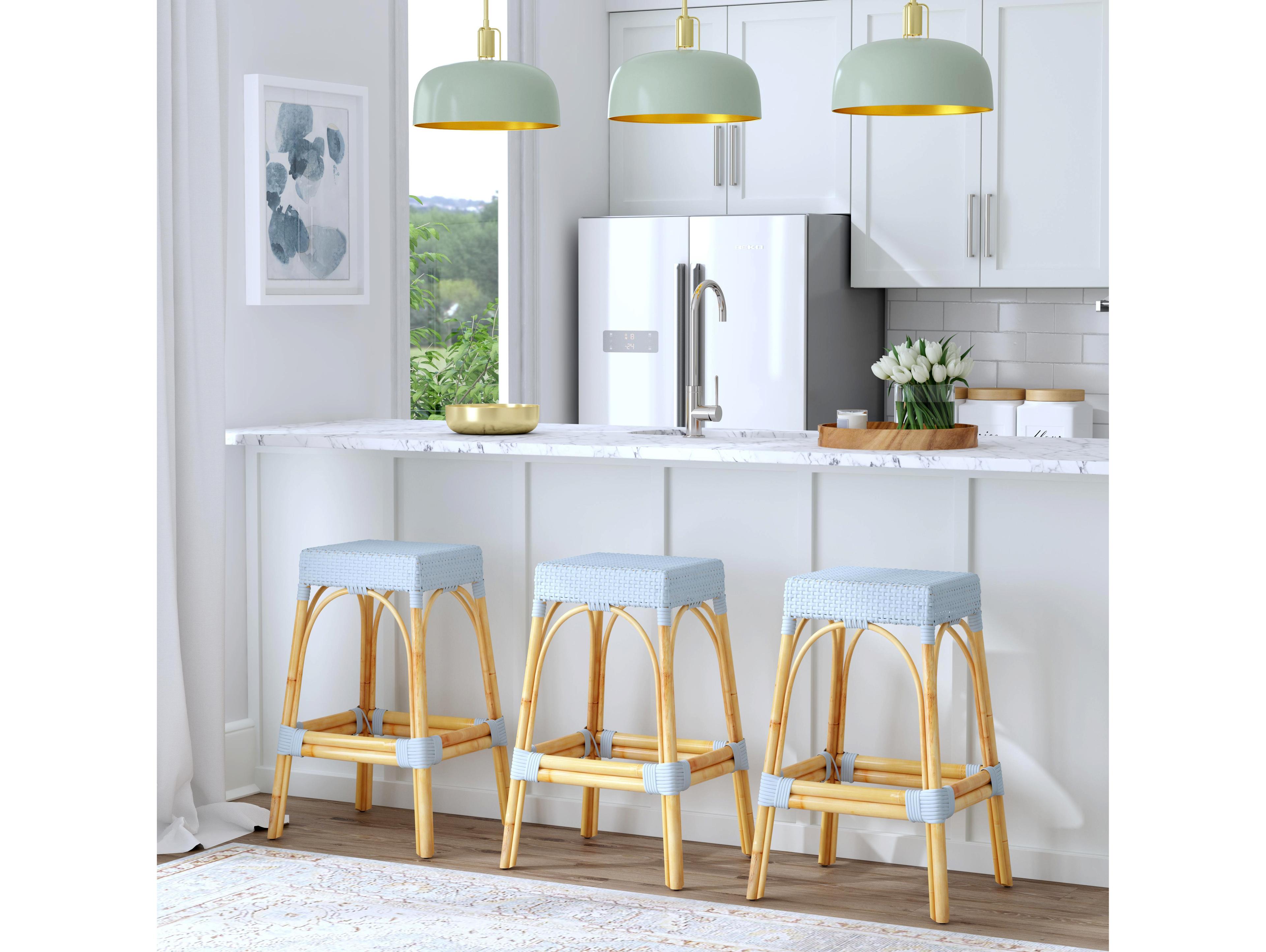 Butler Robias Baby Blue Natural Rattan Frame Bar Stool