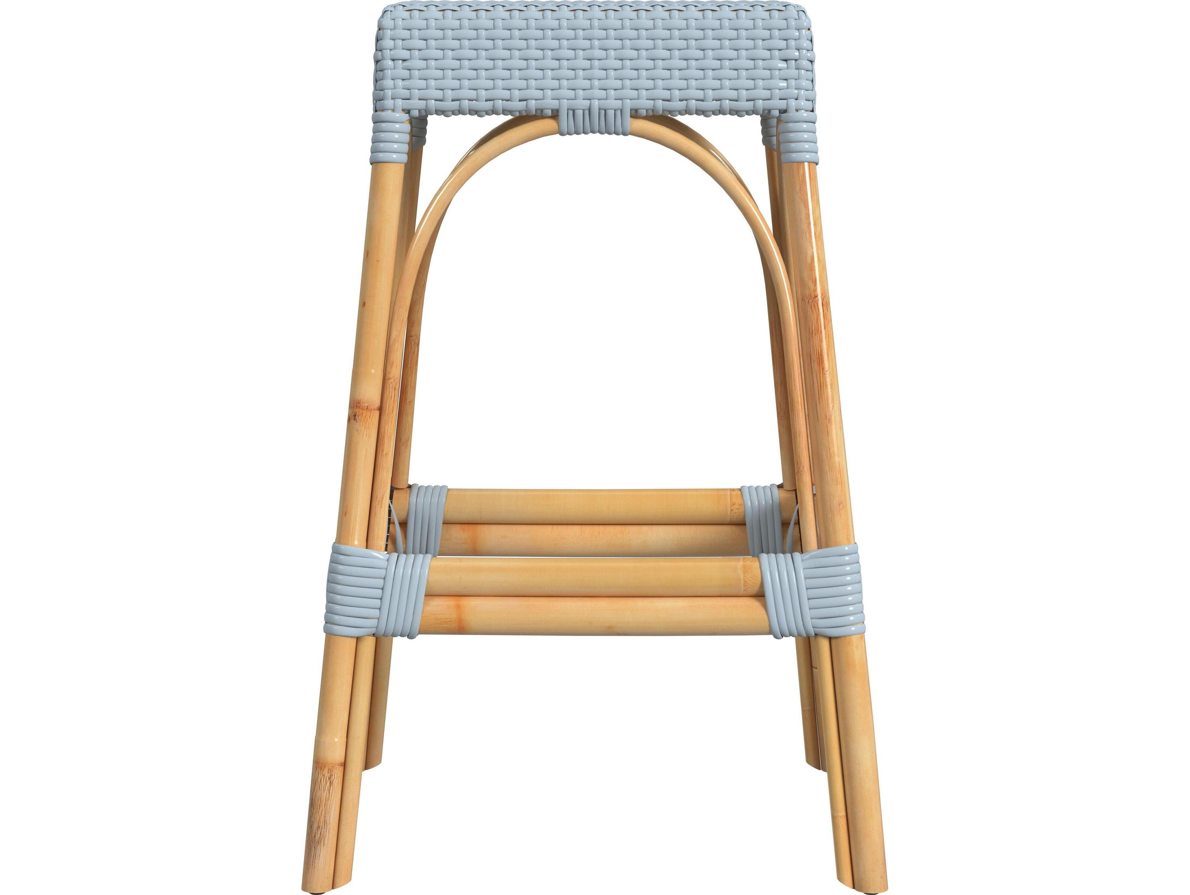 Butler Robias Baby Blue Natural Rattan Frame Bar Stool