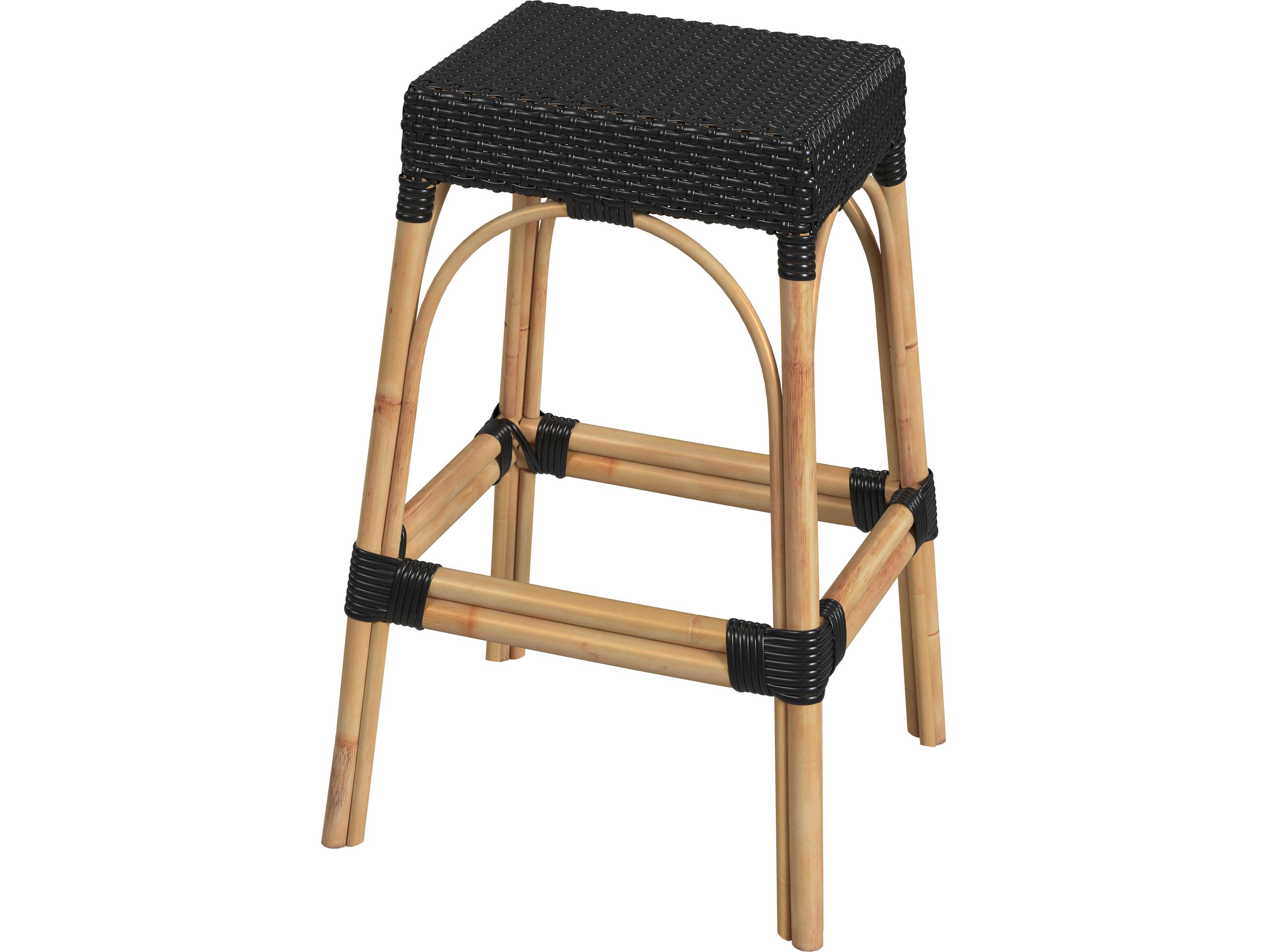 Butler Robias Black Natural Rattan Frame Bar Stool