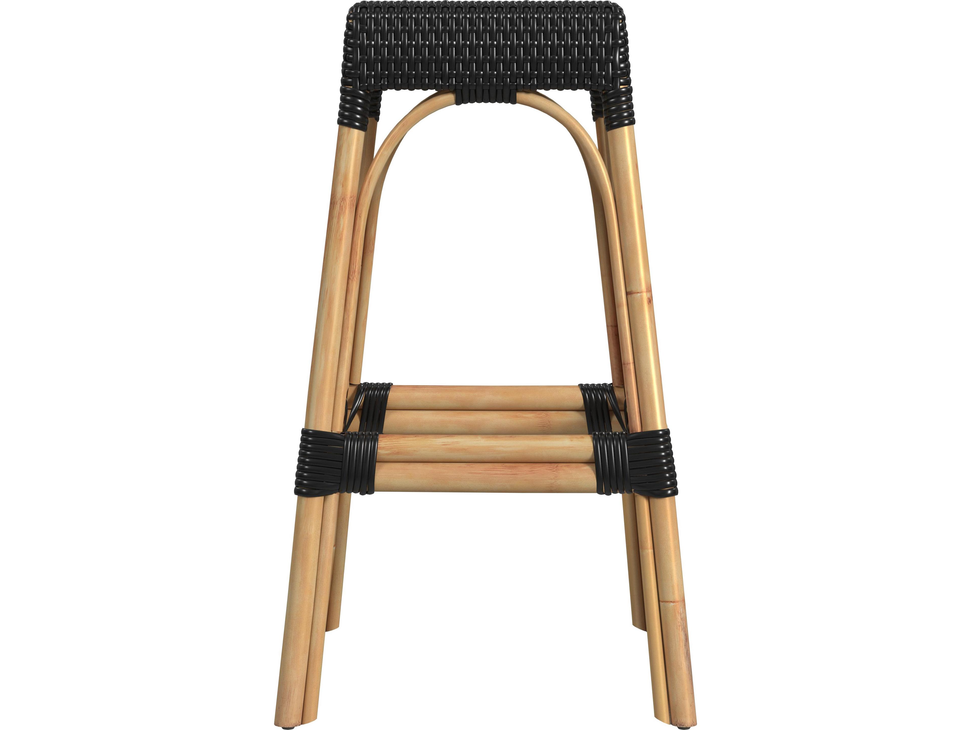 Butler Robias Black Natural Rattan Frame Bar Stool
