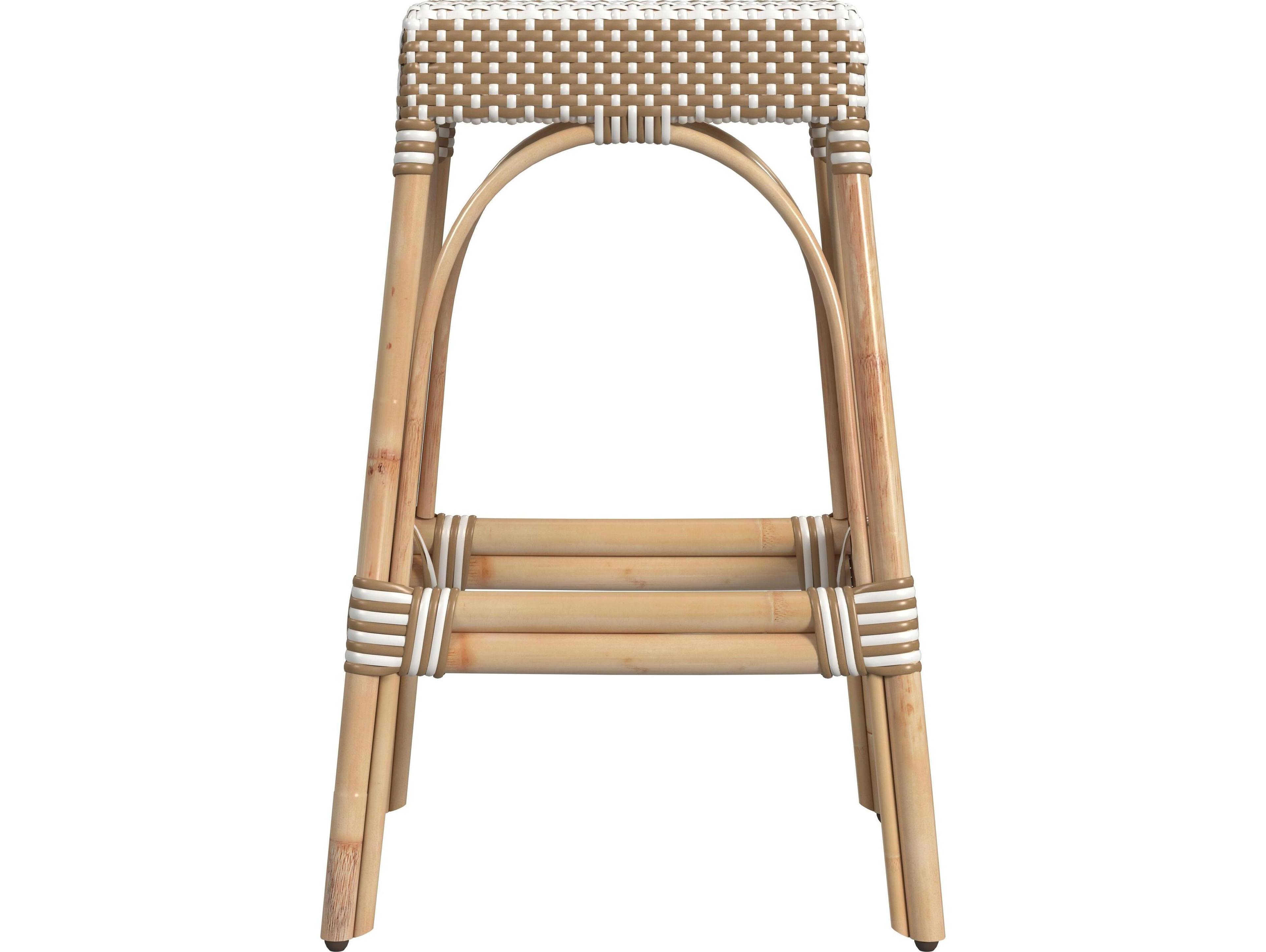 Butler Robias Tan white Stripe Natural Rattan Frame & Beige Bar Stool